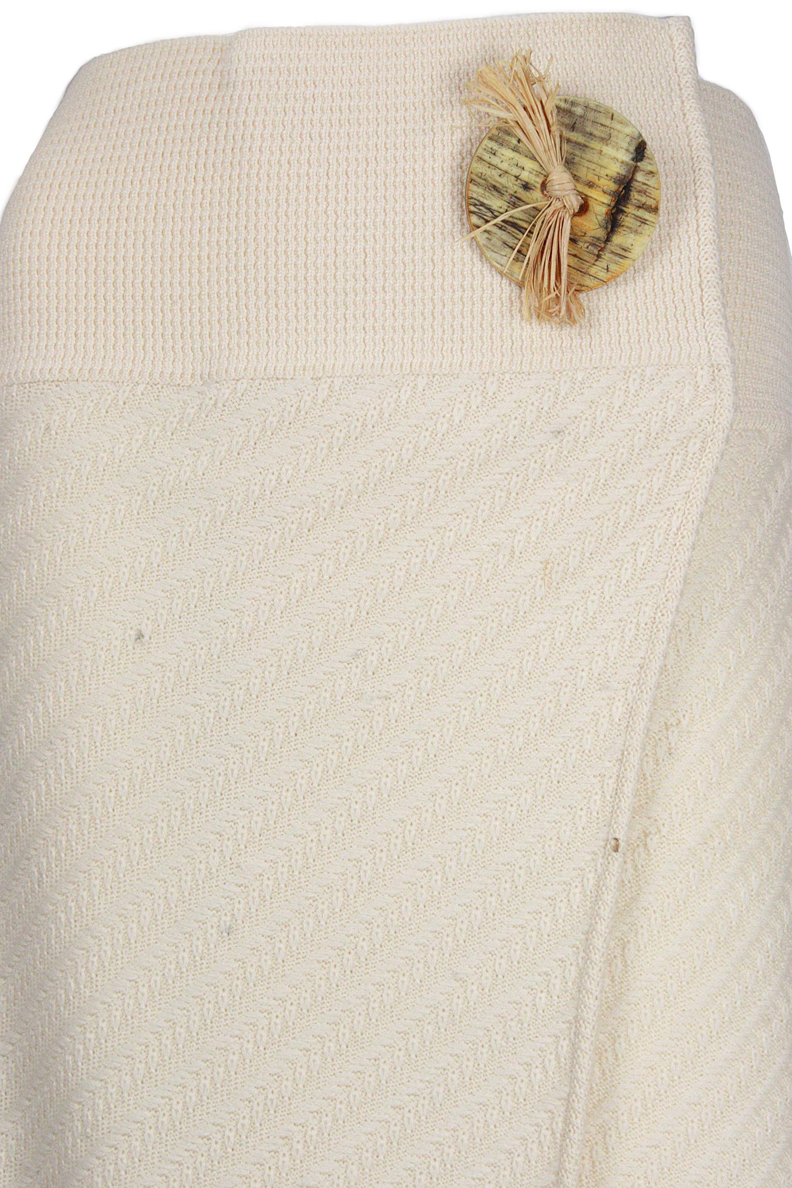 Beige 1990s John Galliano Cream Knit Wrap Skirt with Green Beads and Black Feathers