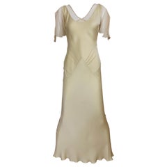 1990s John Galliano Cream Silk Charmeuse Bias Cut Dress