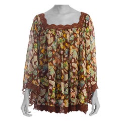 1990's John Galliano Dior Victorian Angel Print Silk Chiffon & Lace Boho Top Top