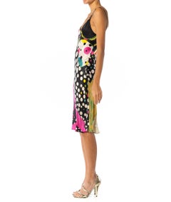 1990S JOHN GALLIANO Pink, Black, & Multicolor Silk Slip Dress