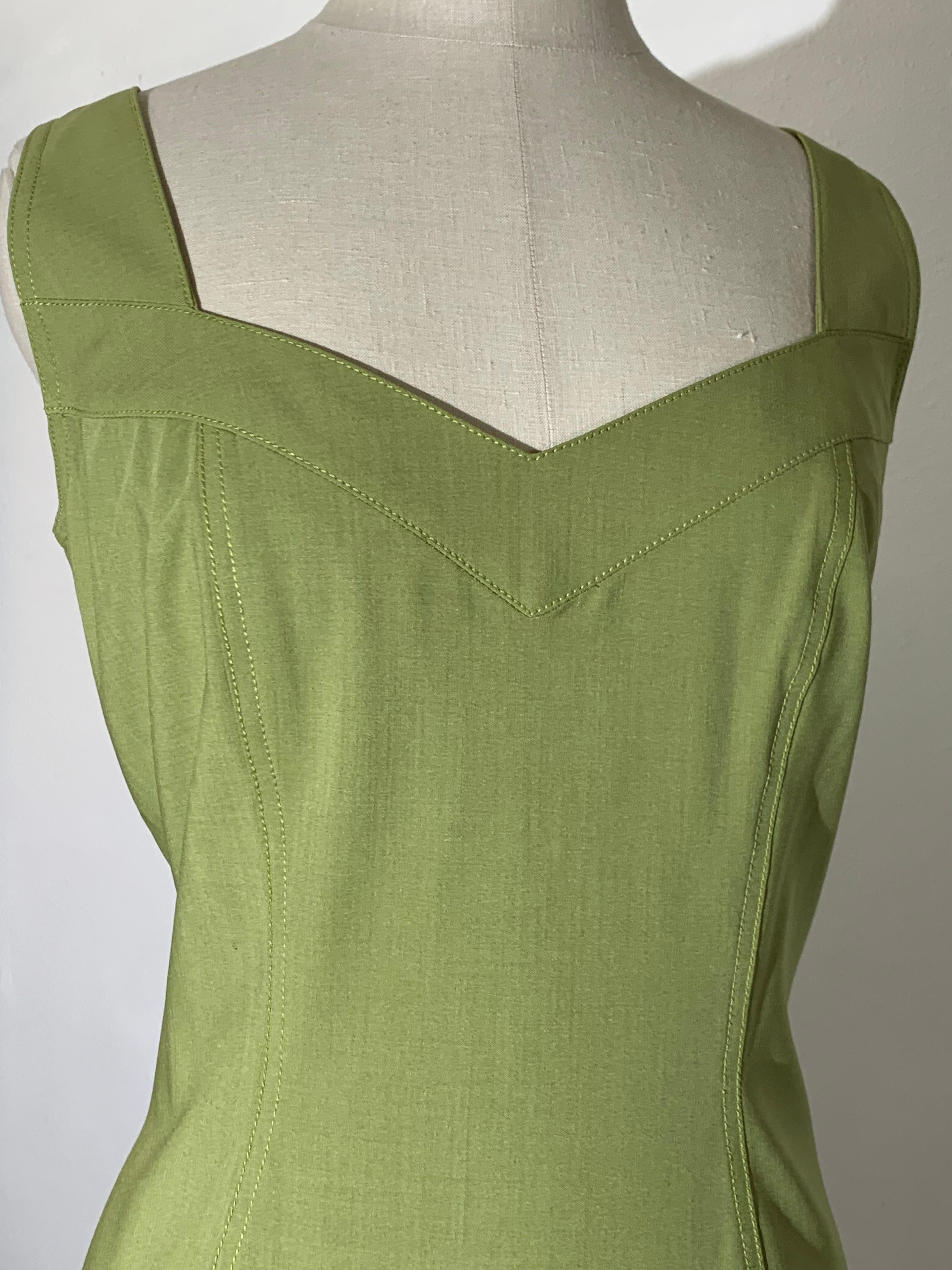1990er John Galliano Sage Green Leichtes Stretch-Scheidenkleid aus Wolle im Angebot 2