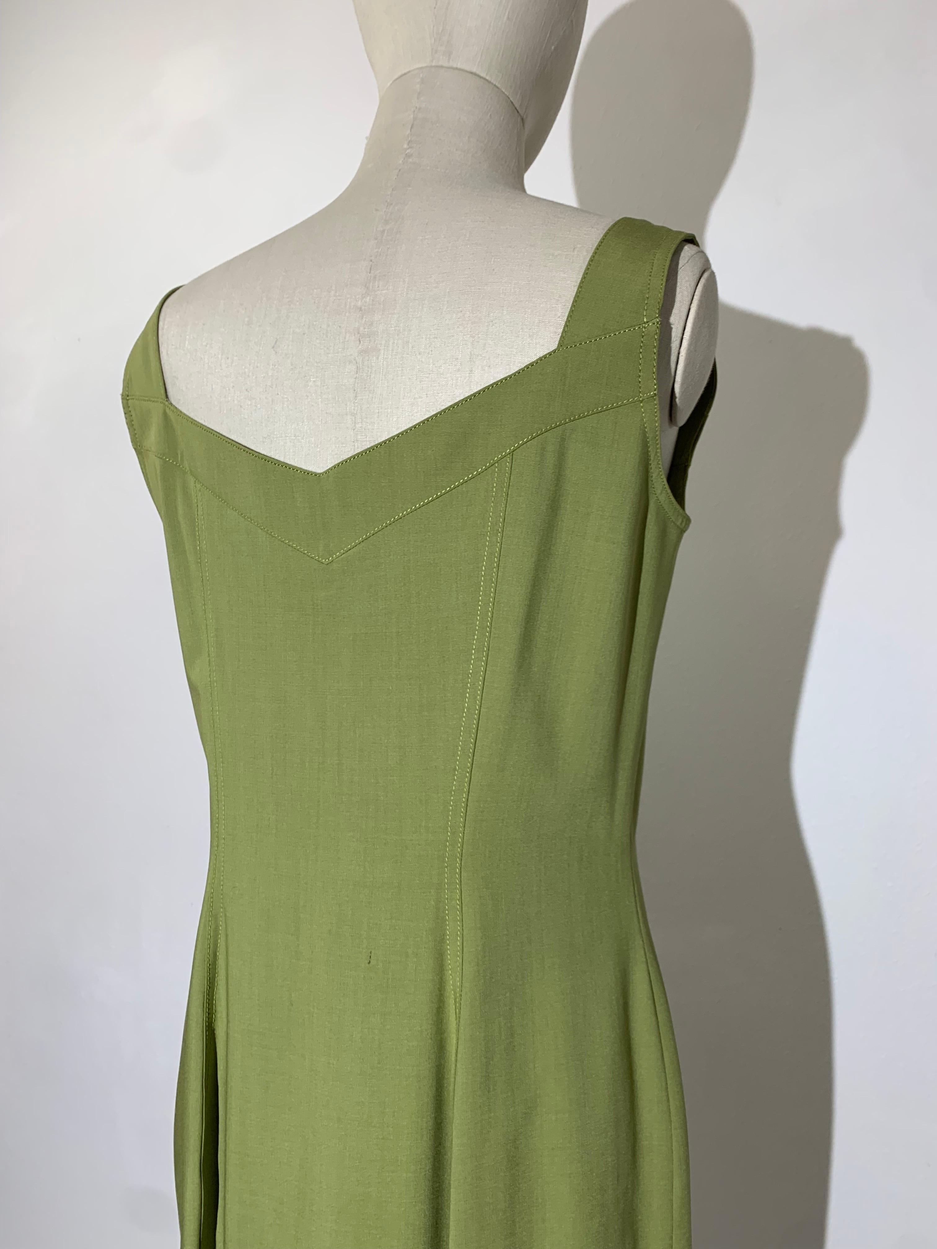 1990er John Galliano Sage Green Leichtes Stretch-Scheidenkleid aus Wolle im Angebot 3