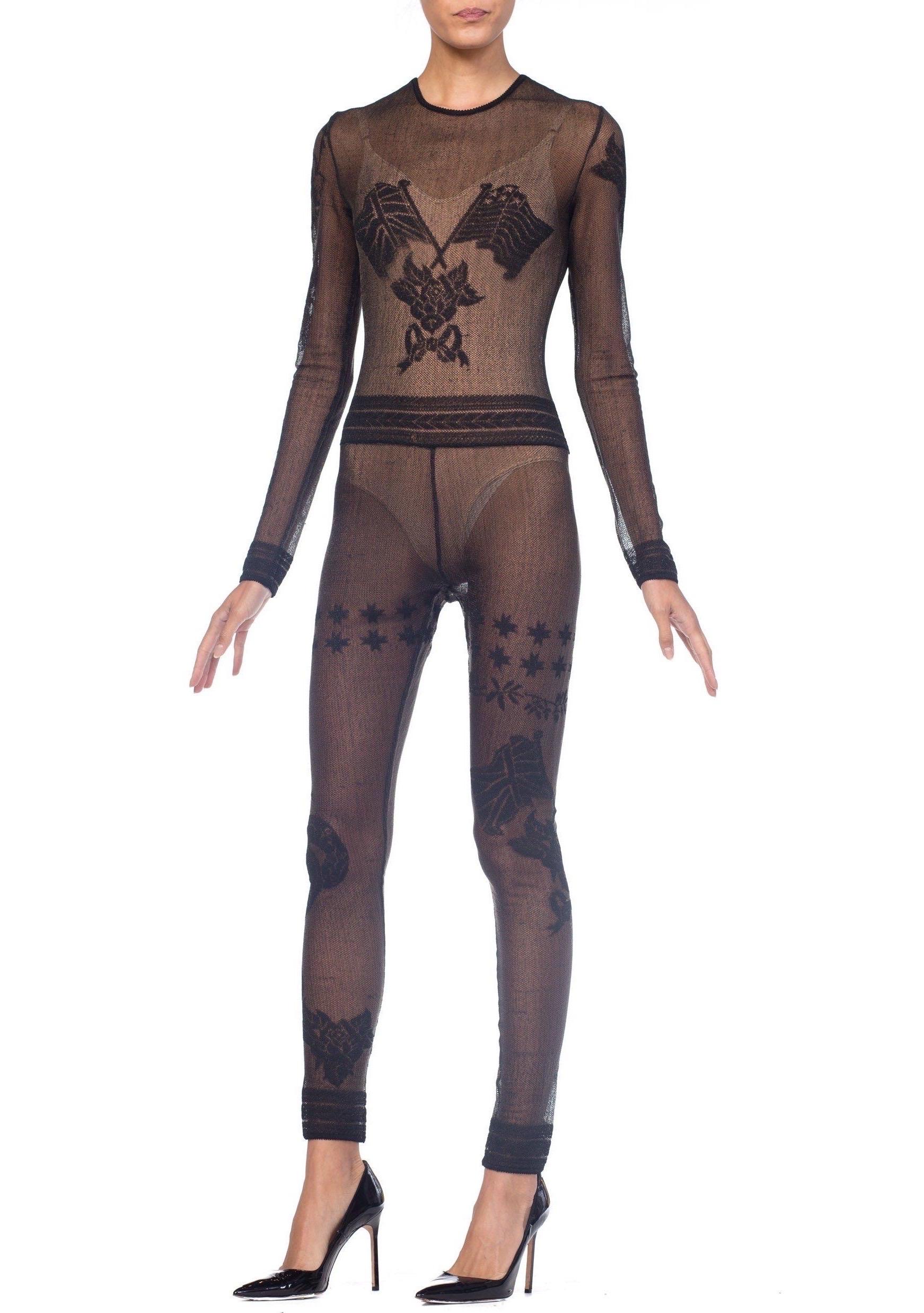 1990S JOHN GALLIANO Sheer Knit Bodysuit Jumpsuit From The Siouxsie Sphinx Collection