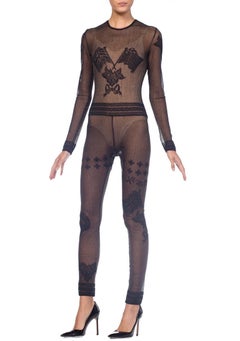 1990S JOHN GALLIANO Sheer Knit Bodysuit Jumpsuit From The Siouxsie Sphinx Colle