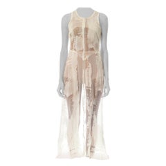 1990'S JEAN PAUL GAULTIER White Sheer Poly Blend Burnout Chiffon Logo Dress Fro