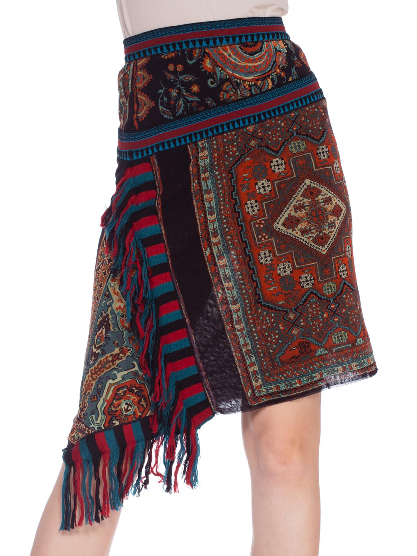1990'S JEAN PAUL GAULTIER JPG Tribal Rug Patchwork Mesh Skirt In Excellent Condition In New York, NY