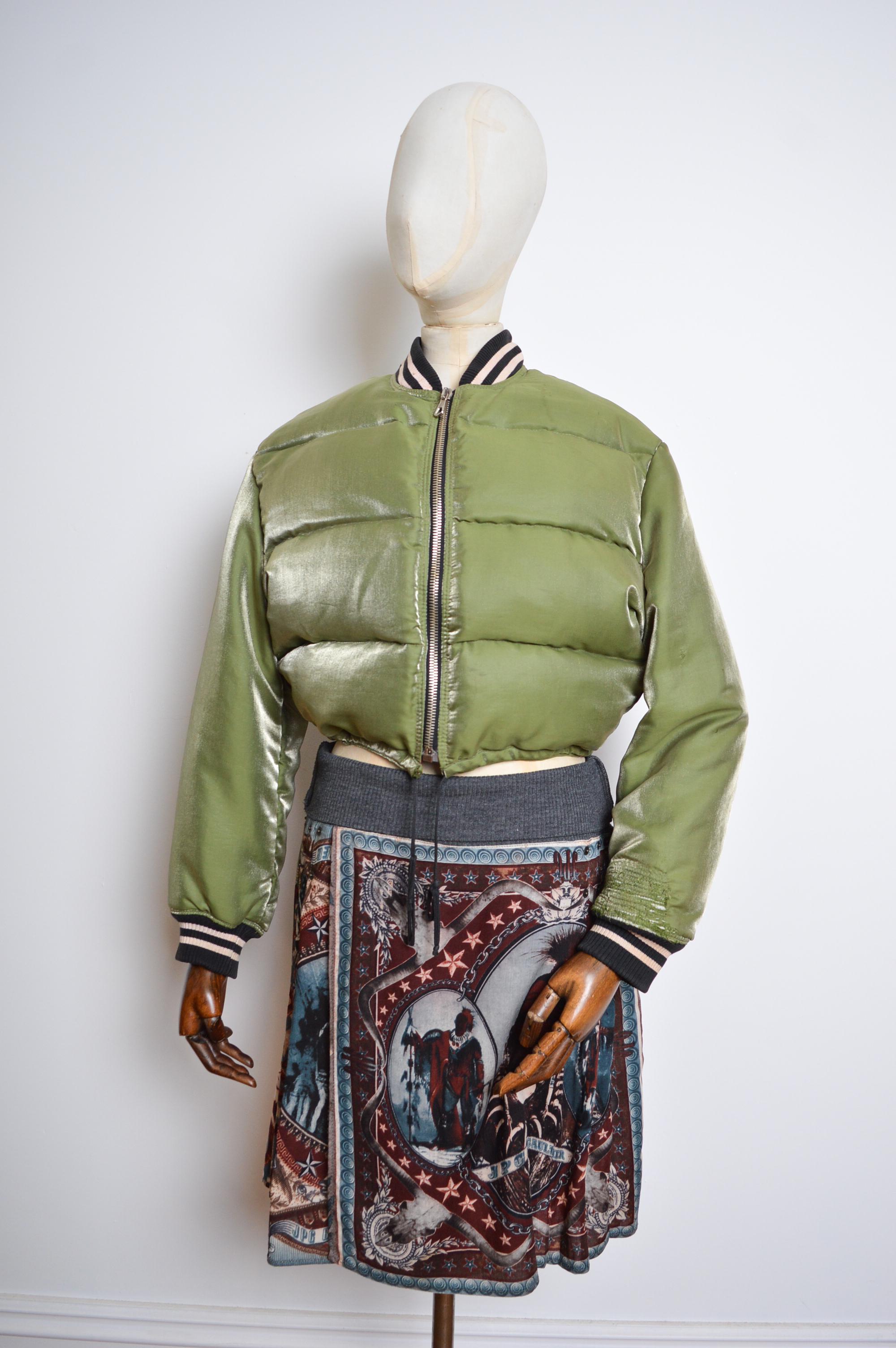 1990's JPG Khaki Green JEAN PAUL GAULTIER Cropped Bomber puffer Jacket with Hood For Sale 9