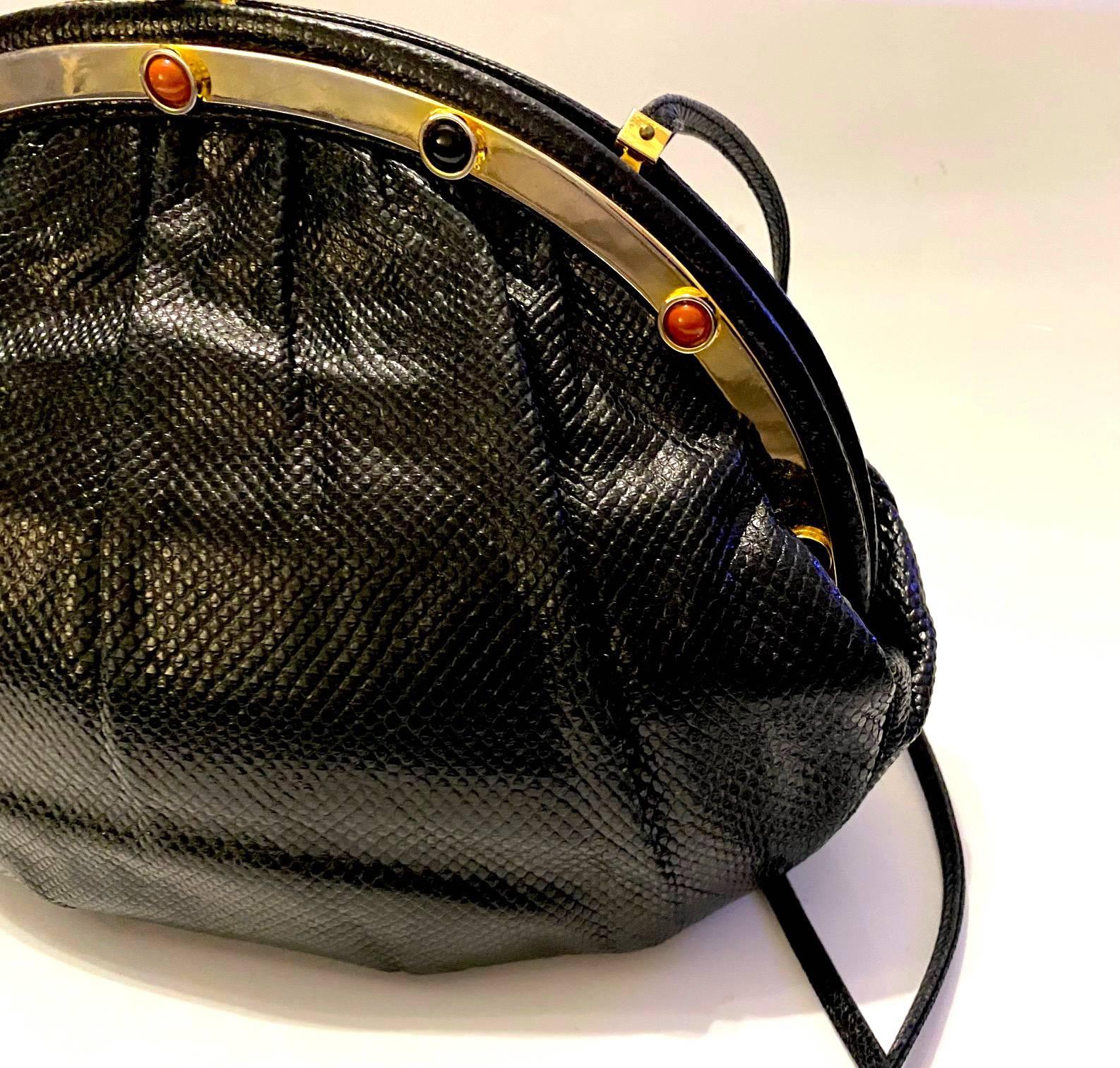 1990s Judith Leiber Karung Black Shoulder Bag with Gems and Goldware For Sale 1