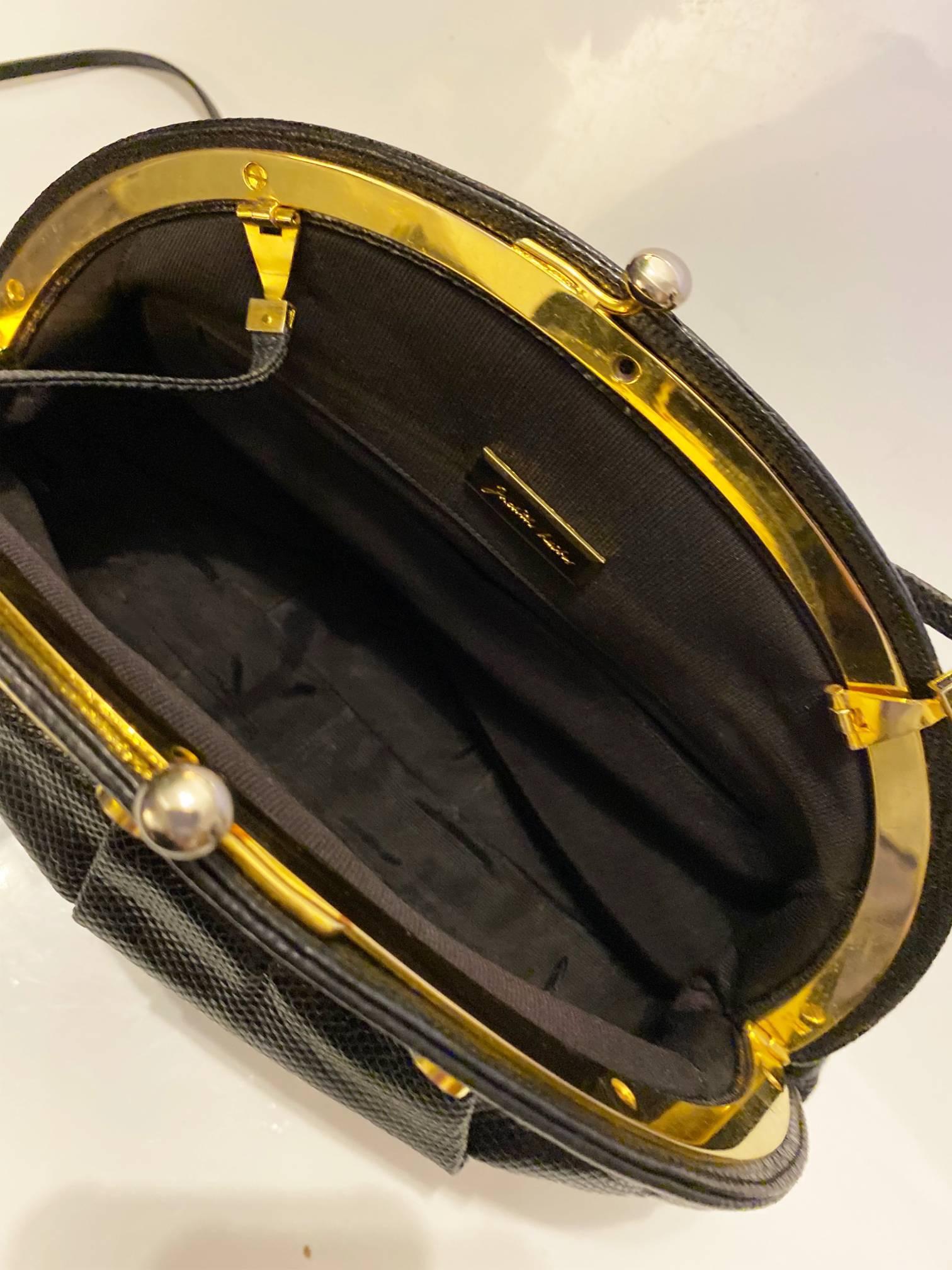 1990s Judith Leiber Karung Black Shoulder Bag with Gems and Goldware For Sale 2