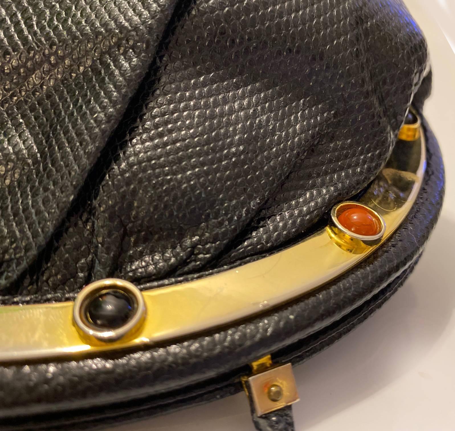 1990s Judith Leiber Karung Black Shoulder Bag with Gems and Goldware For Sale 4