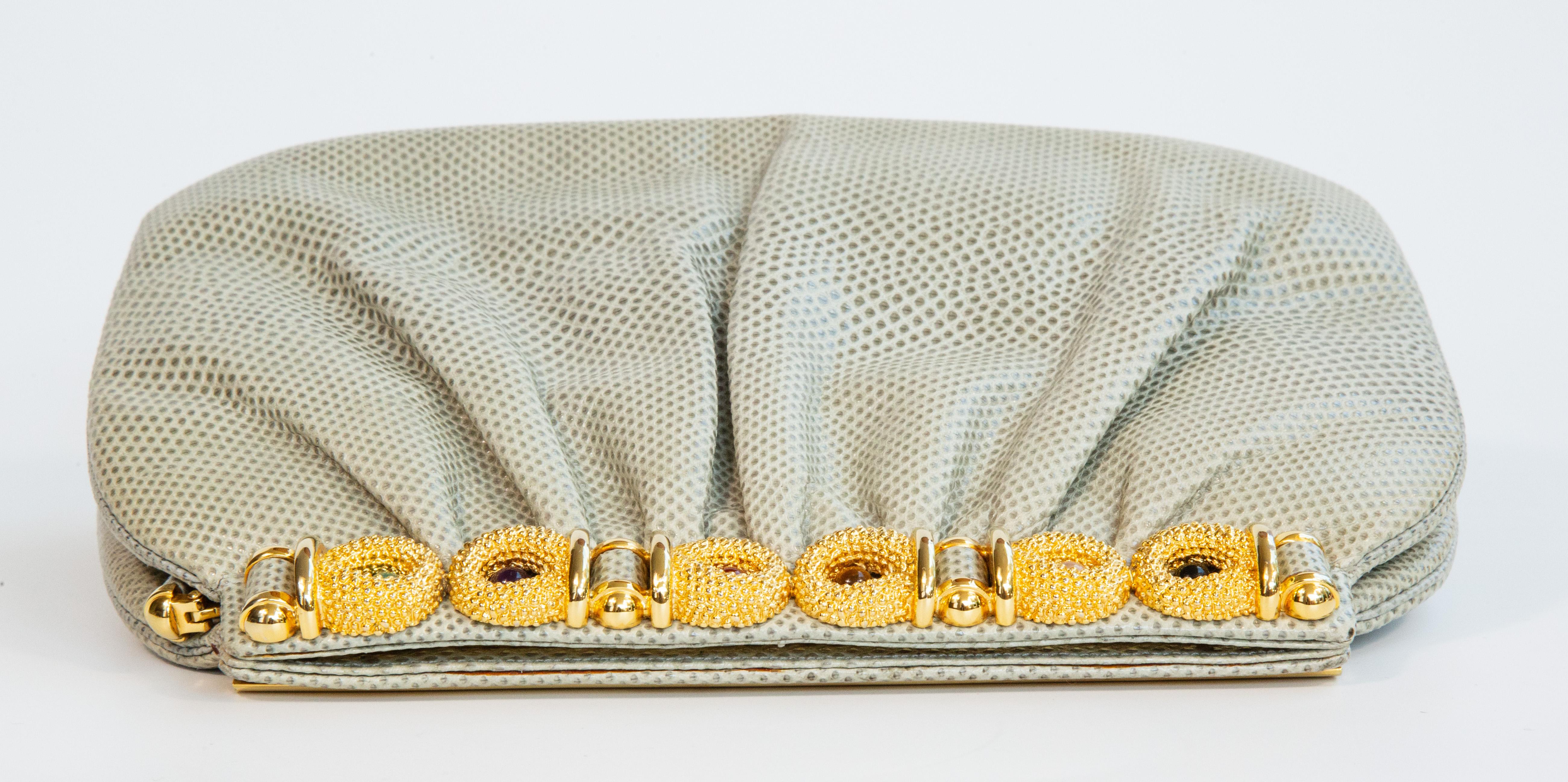 1990 Judith Leiber Sac à bandoulière en lézard Pochette en vente 11