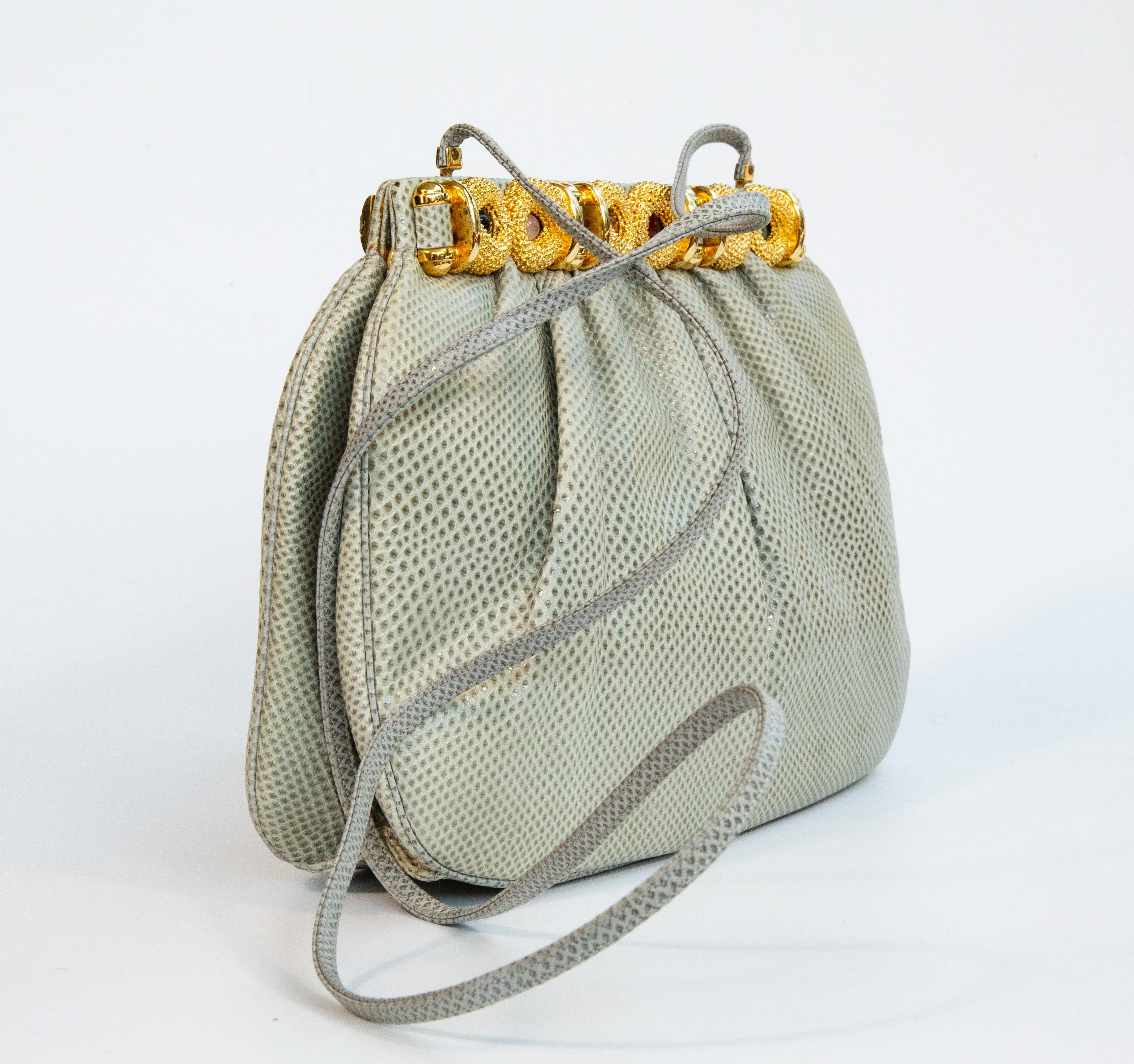 1990 Judith Leiber Sac à bandoulière en lézard Pochette en vente 1