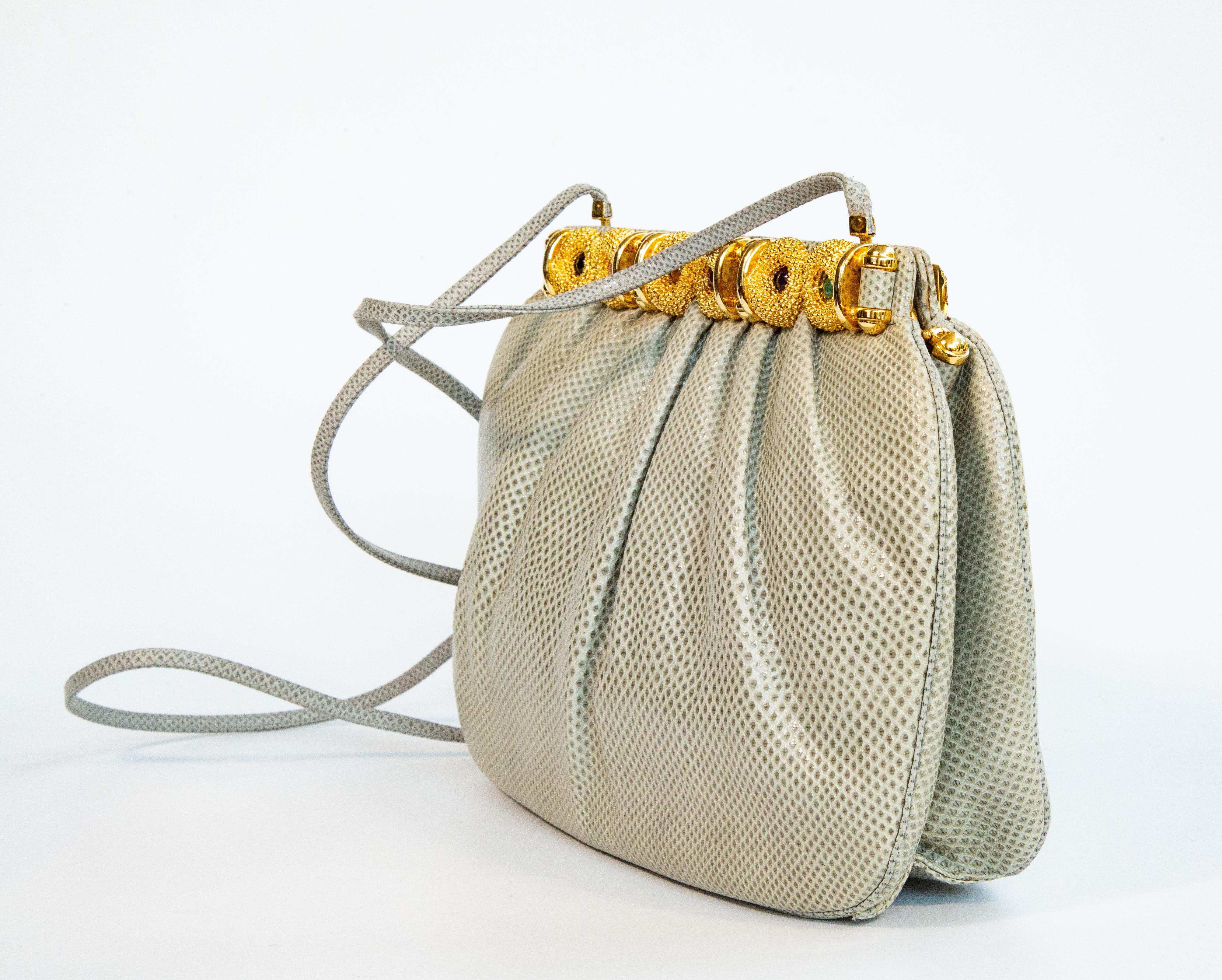 1990 Judith Leiber Sac à bandoulière en lézard Pochette en vente 2