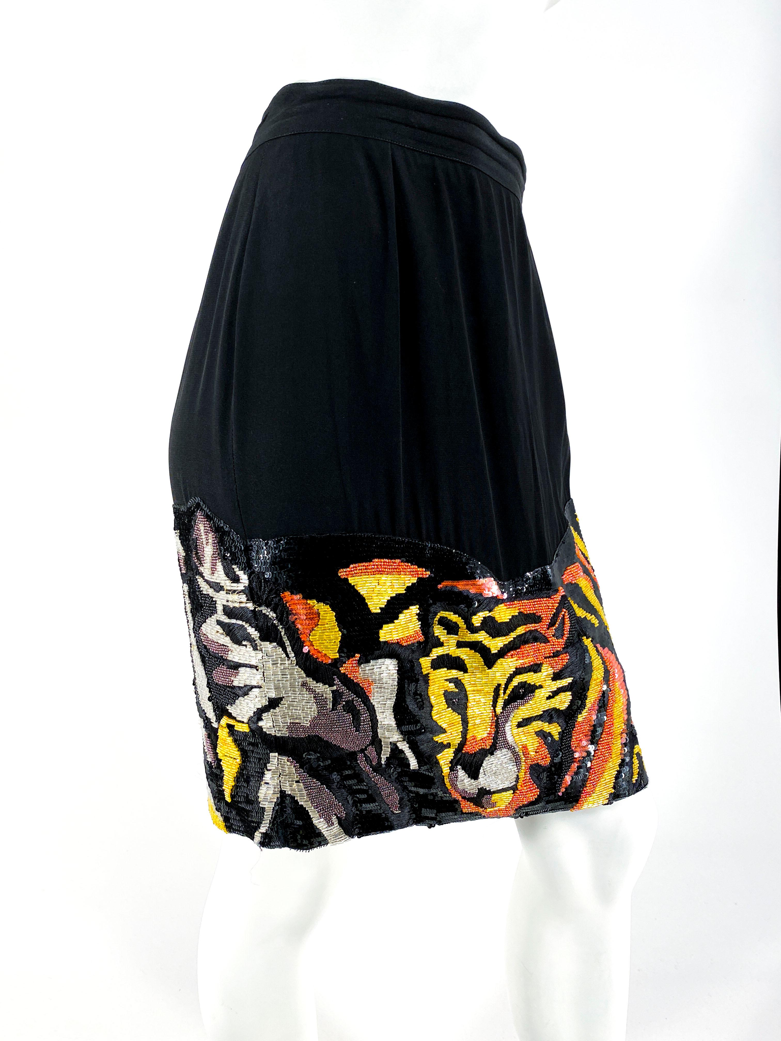 Black 1990s Jungle Pictorial Beaded Skirt  For Sale