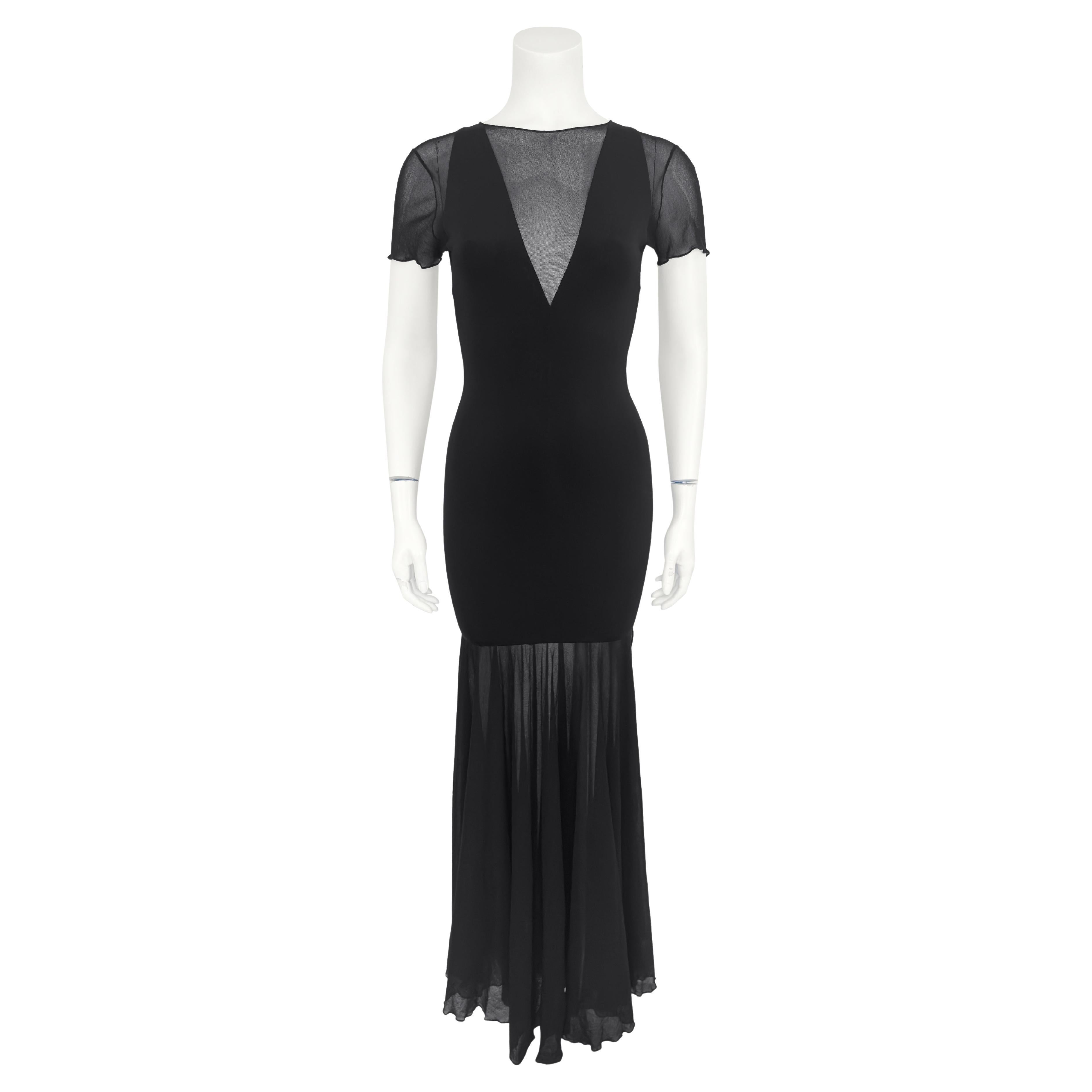 1990s Karl Lagerfeld Black Body Con Mermaid Gown For Sale