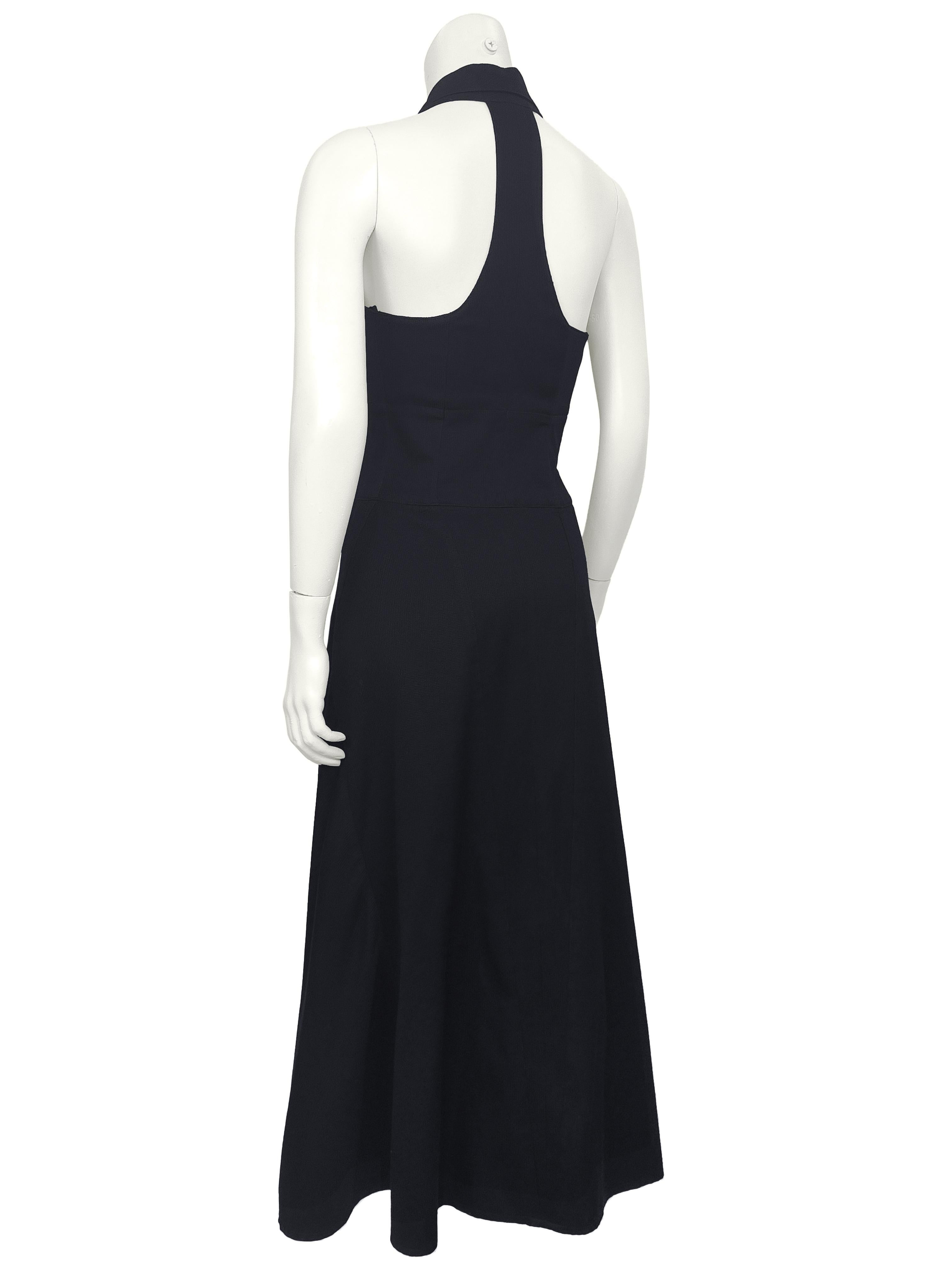 Noir 1990 Karl Lagerfeld - Robe longue à col en coton piqué noir en vente