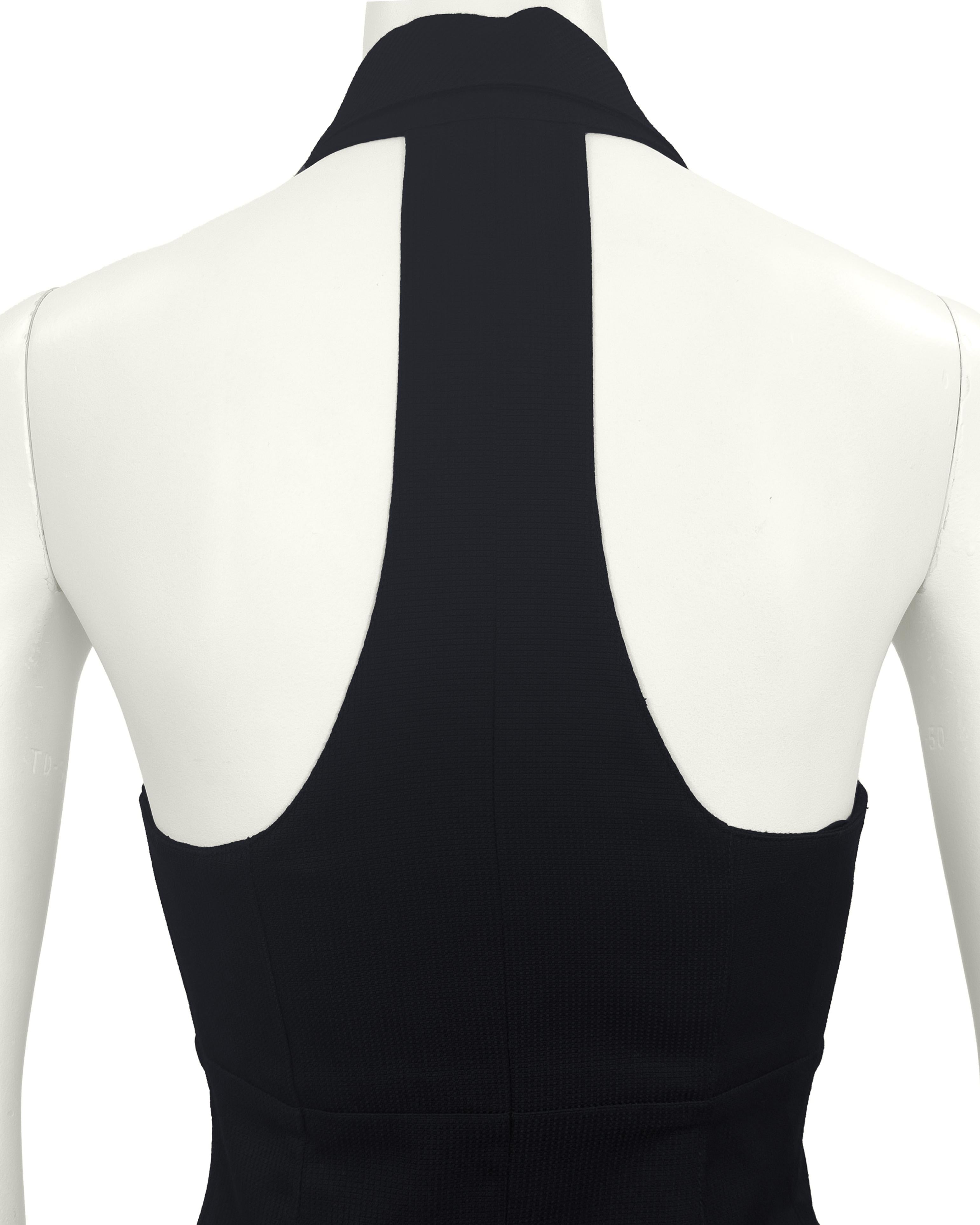 1990 Karl Lagerfeld - Robe longue à col en coton piqué noir Pour femmes en vente