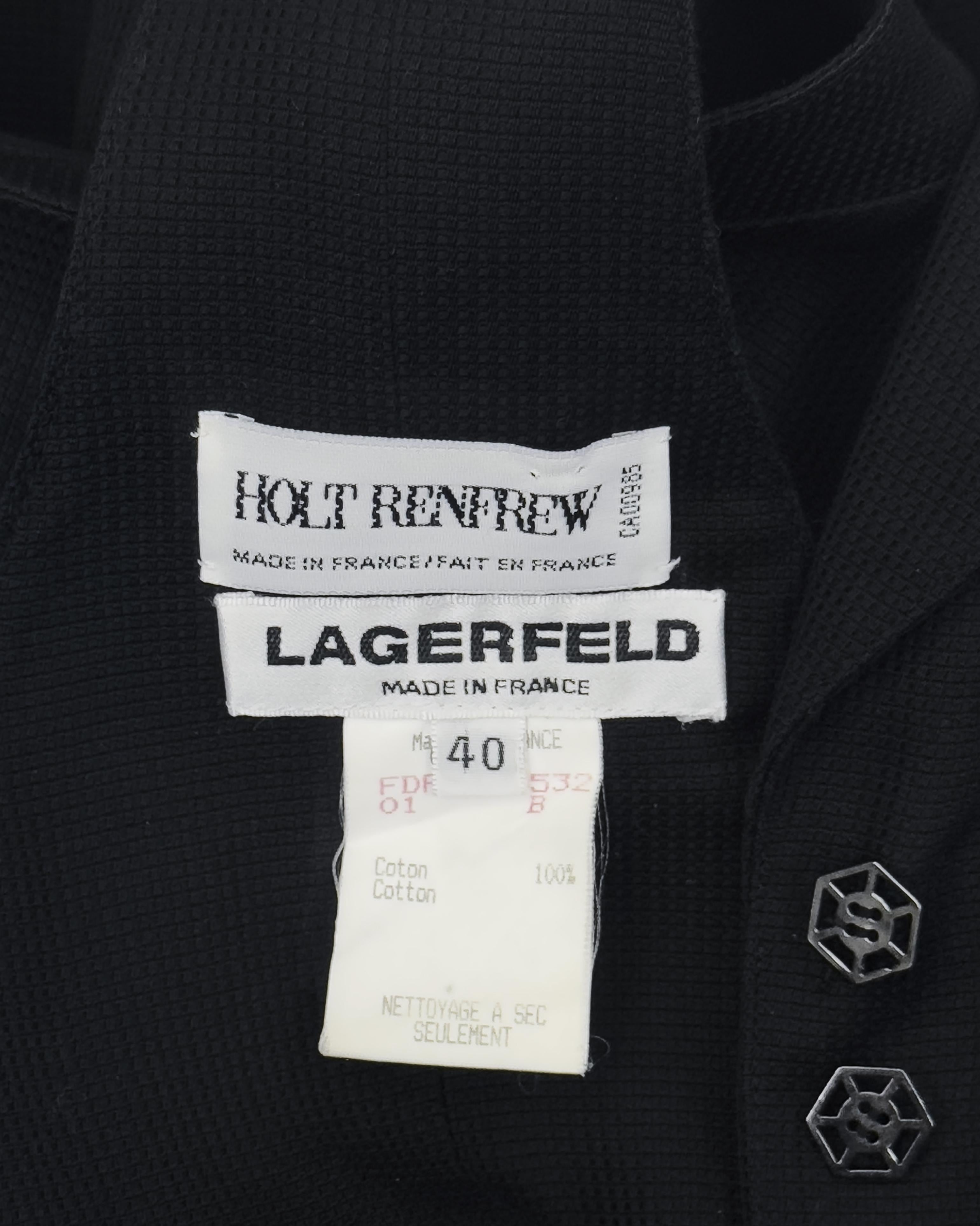 1990 Karl Lagerfeld - Robe longue à col en coton piqué noir en vente 1