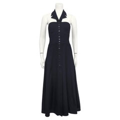 Vintage 1990s Karl Lagerfeld Black Cotton Pique Collared Maxi Dress