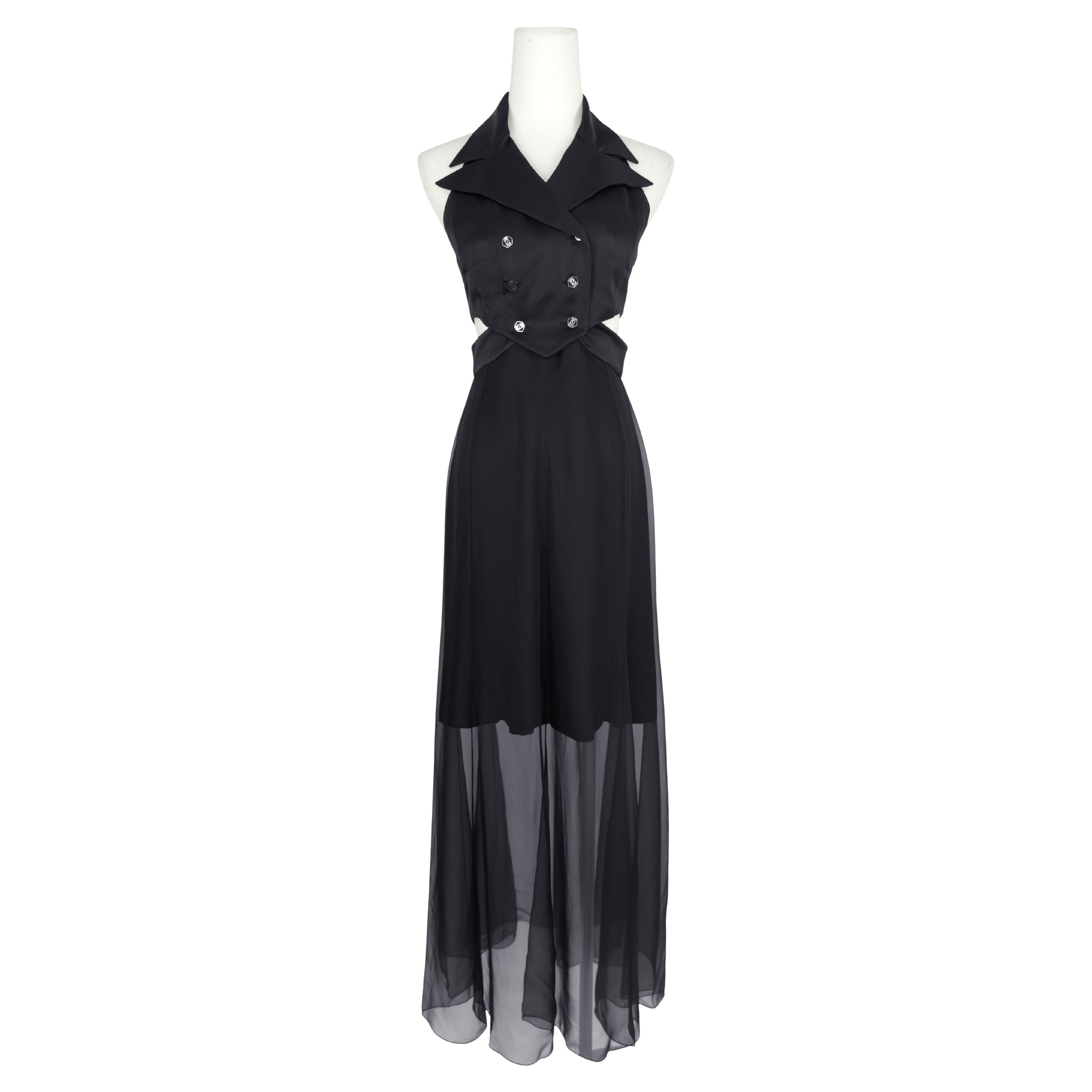 1990s Karl Lagerfeld Black Double Breasted Vest And Skirt Ensemble For Sale