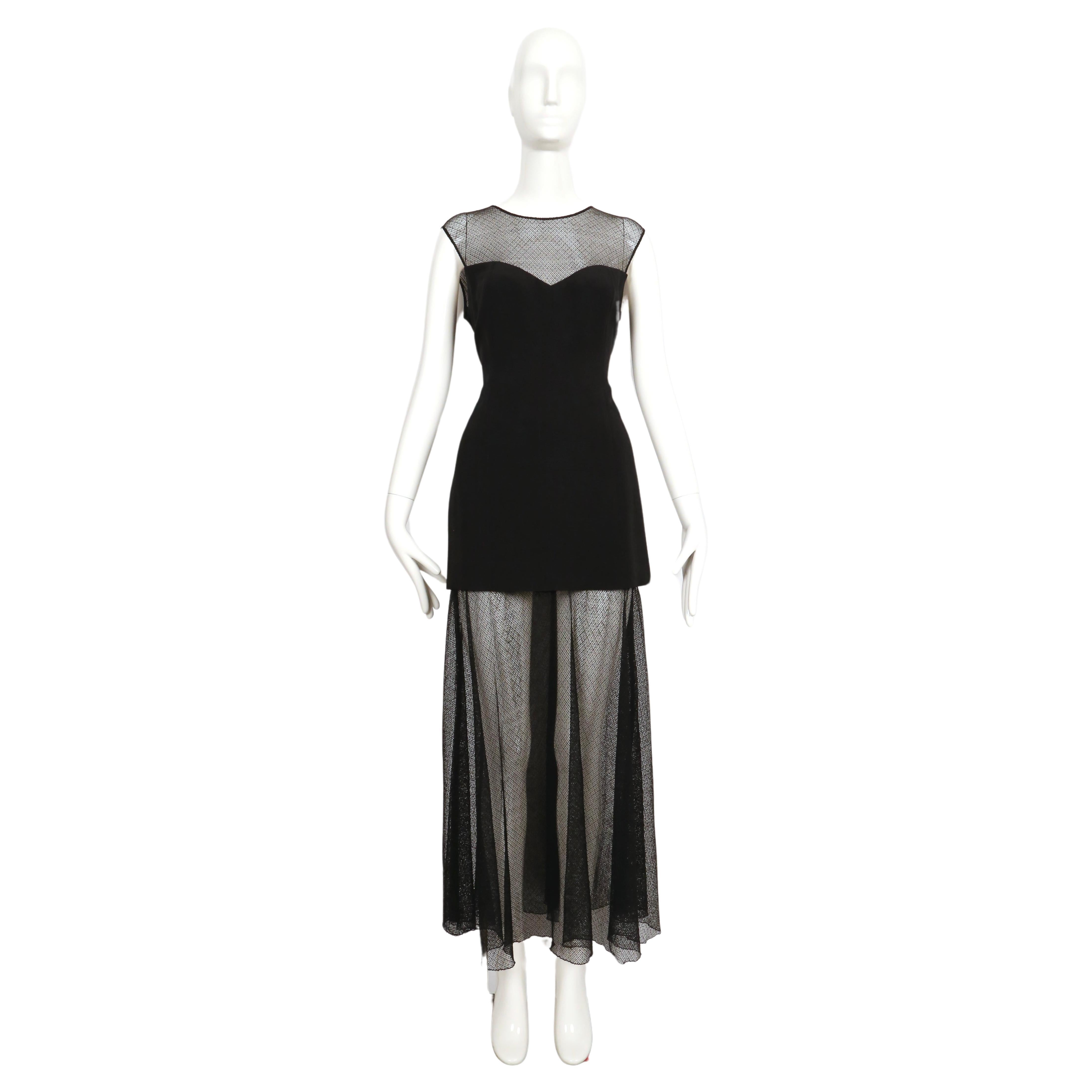 Black 1993 KARL LAGERFELD black RUNWAY dress with sheer neckline and hemline For Sale