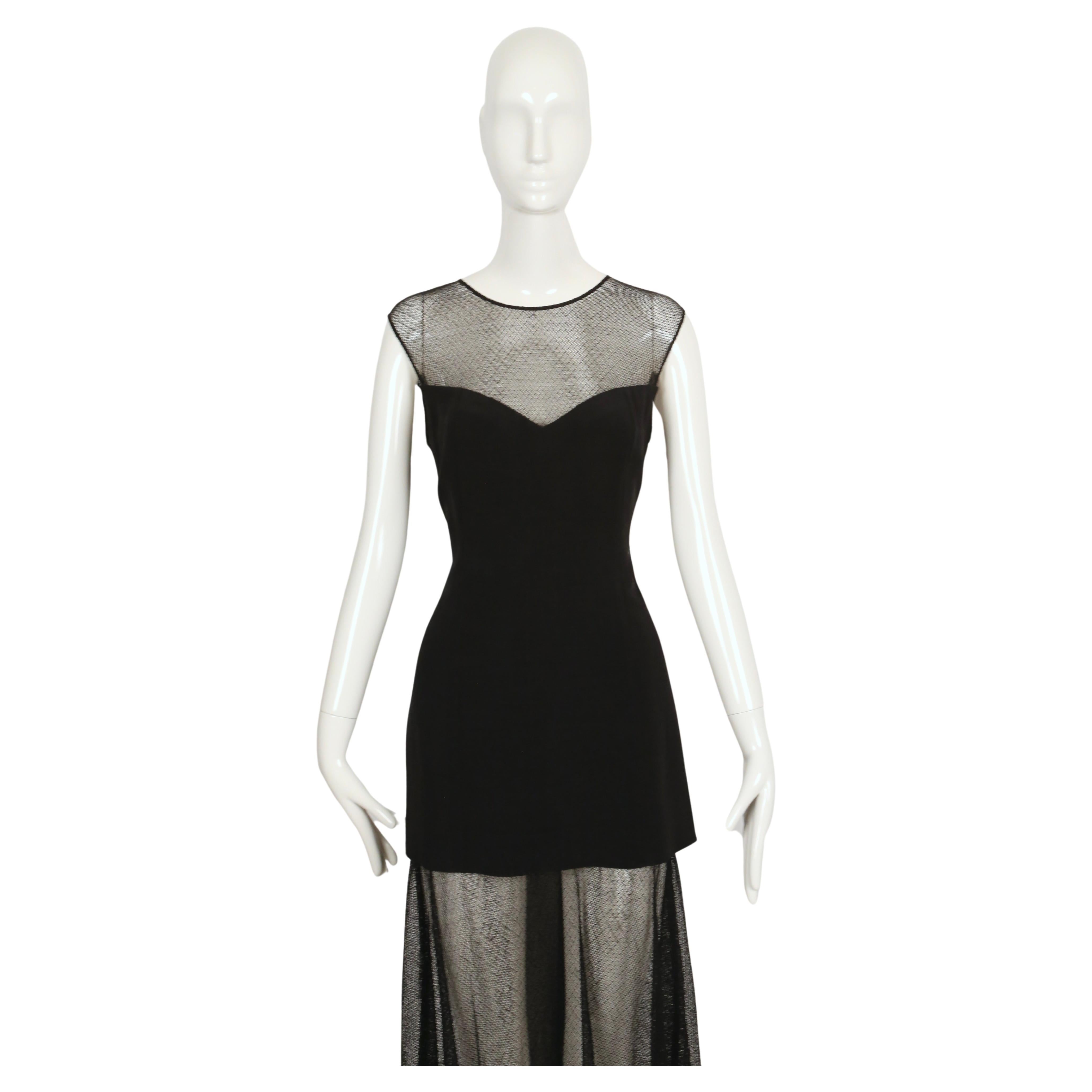 1993 KARL LAGERFELD black RUNWAY dress with sheer neckline and hemline In Good Condition For Sale In San Fransisco, CA