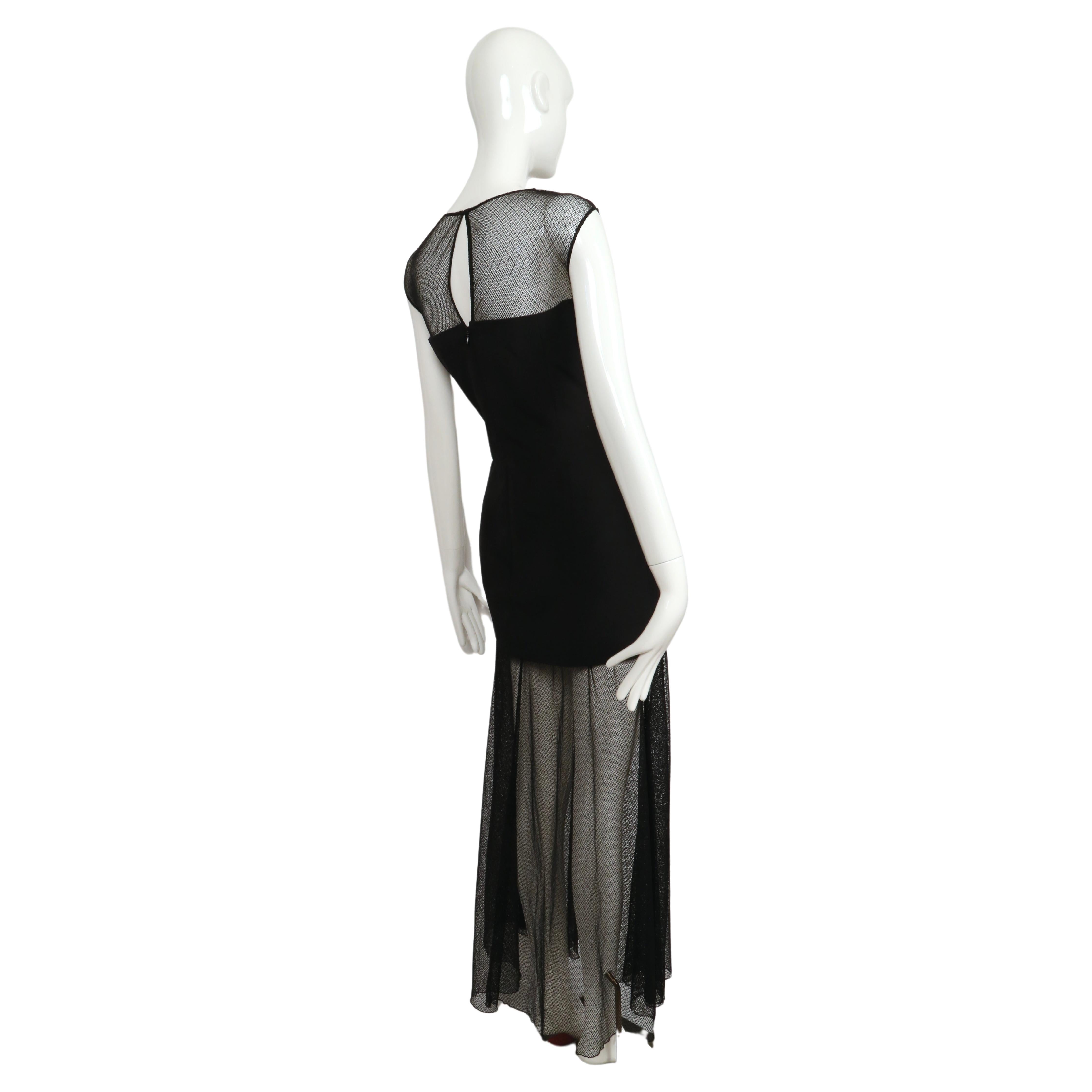 1993 KARL LAGERFELD black RUNWAY dress with sheer neckline and hemline For Sale 1