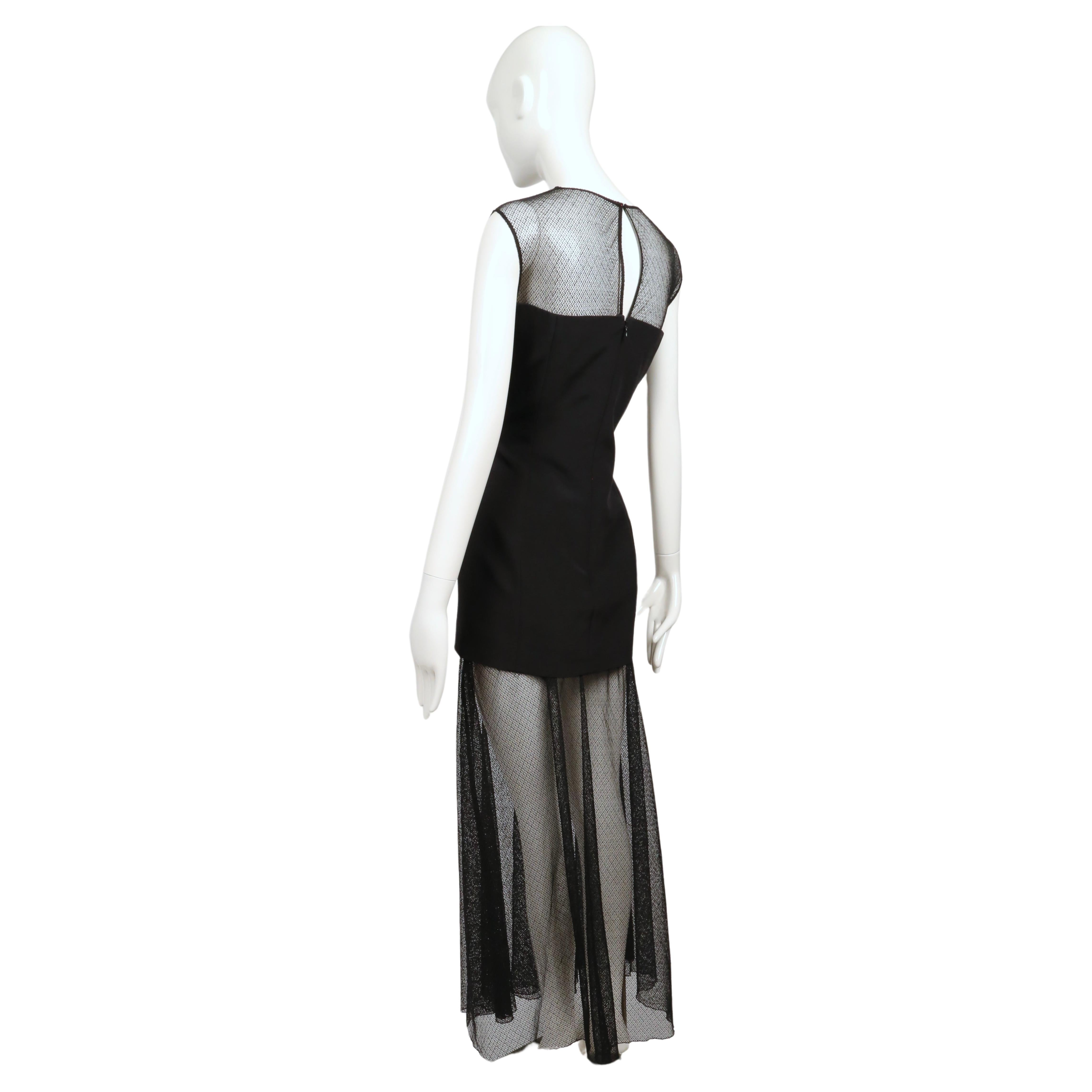 1993 KARL LAGERFELD black RUNWAY dress with sheer neckline and hemline For Sale 2