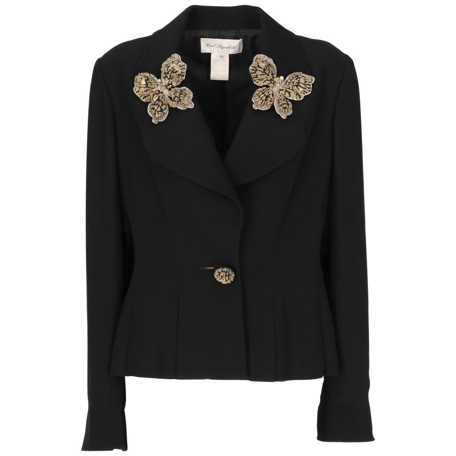 1990s Karl Lagerfeld Black Embellished Jacket