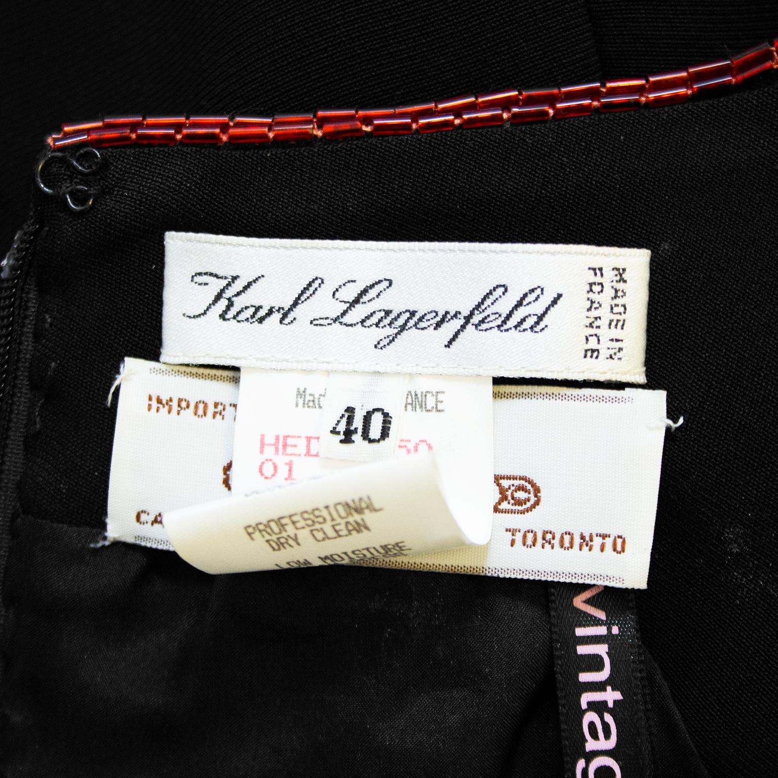 Mini vestido negro Karl Lagerfeld de 1990 con cuerpo de cuentas en venta 1