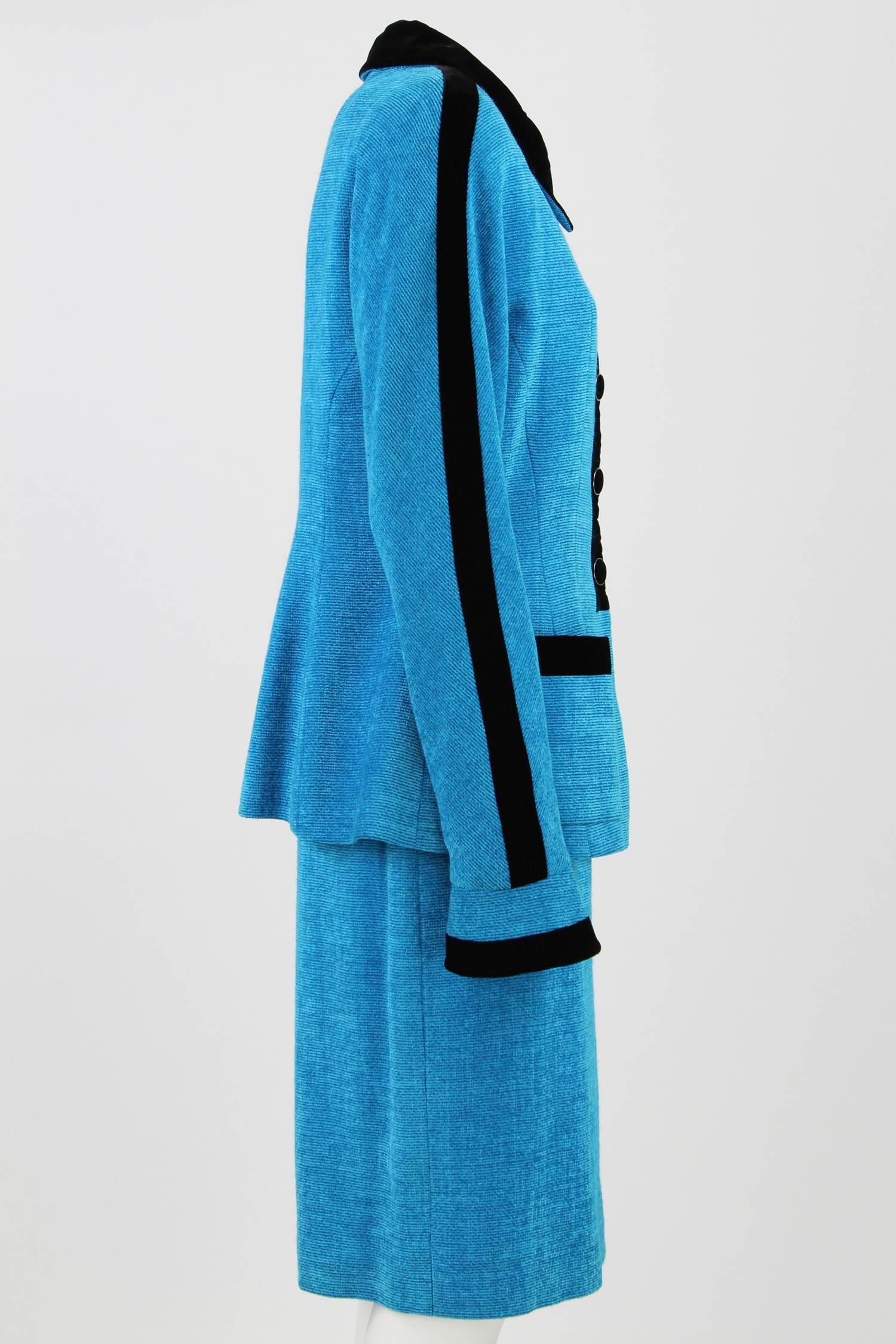 1990S Karl Lagerfeld Blue Wool Skirt Suit In Excellent Condition In Lugo (RA), IT