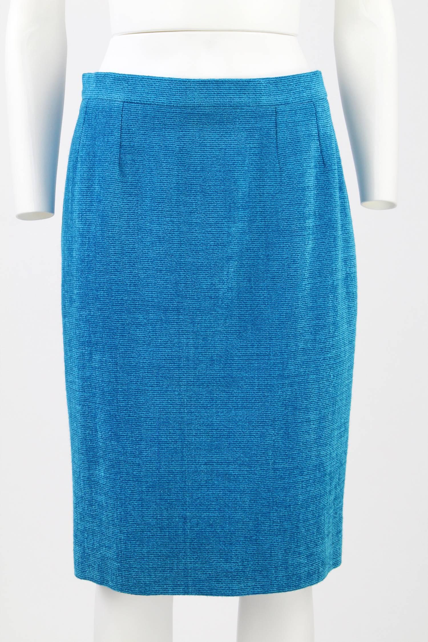 1990S Karl Lagerfeld Blue Wool Skirt Suit 3