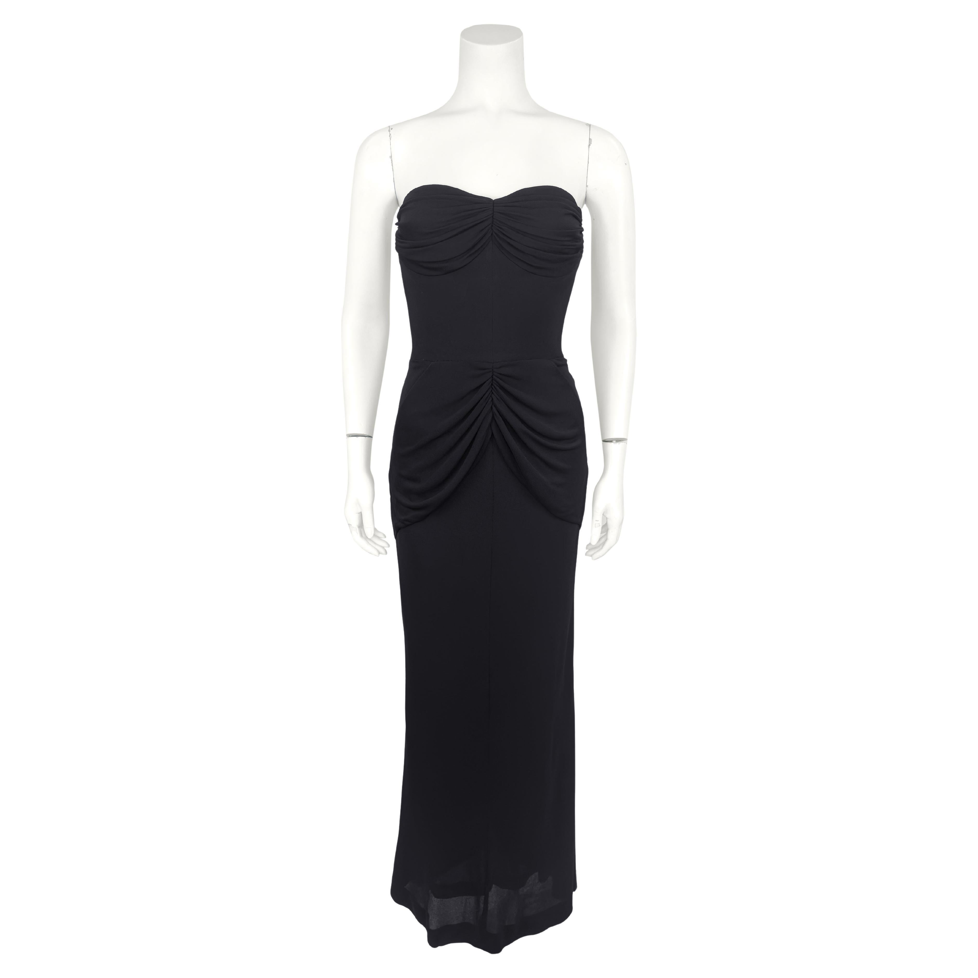 1990s Karl Lagerfeld Draped Black Jersey Strapless Gown For Sale