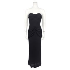 1990s Karl Lagerfeld Draped Black Jersey Strapless Gown