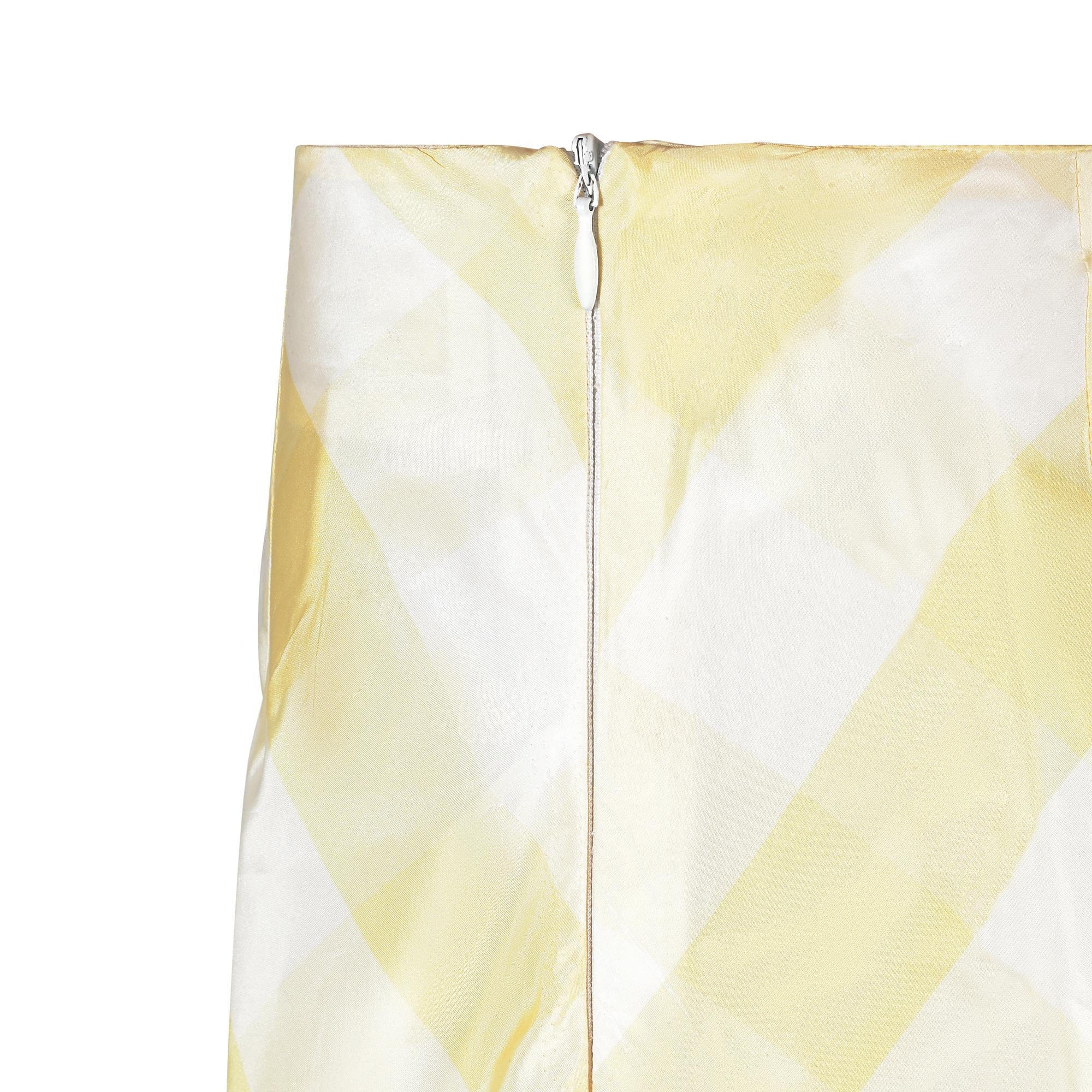 1990s Karl Lagerfeld for Chloe Yellow Gingham Check Silk Skirt In Good Condition In London, GB