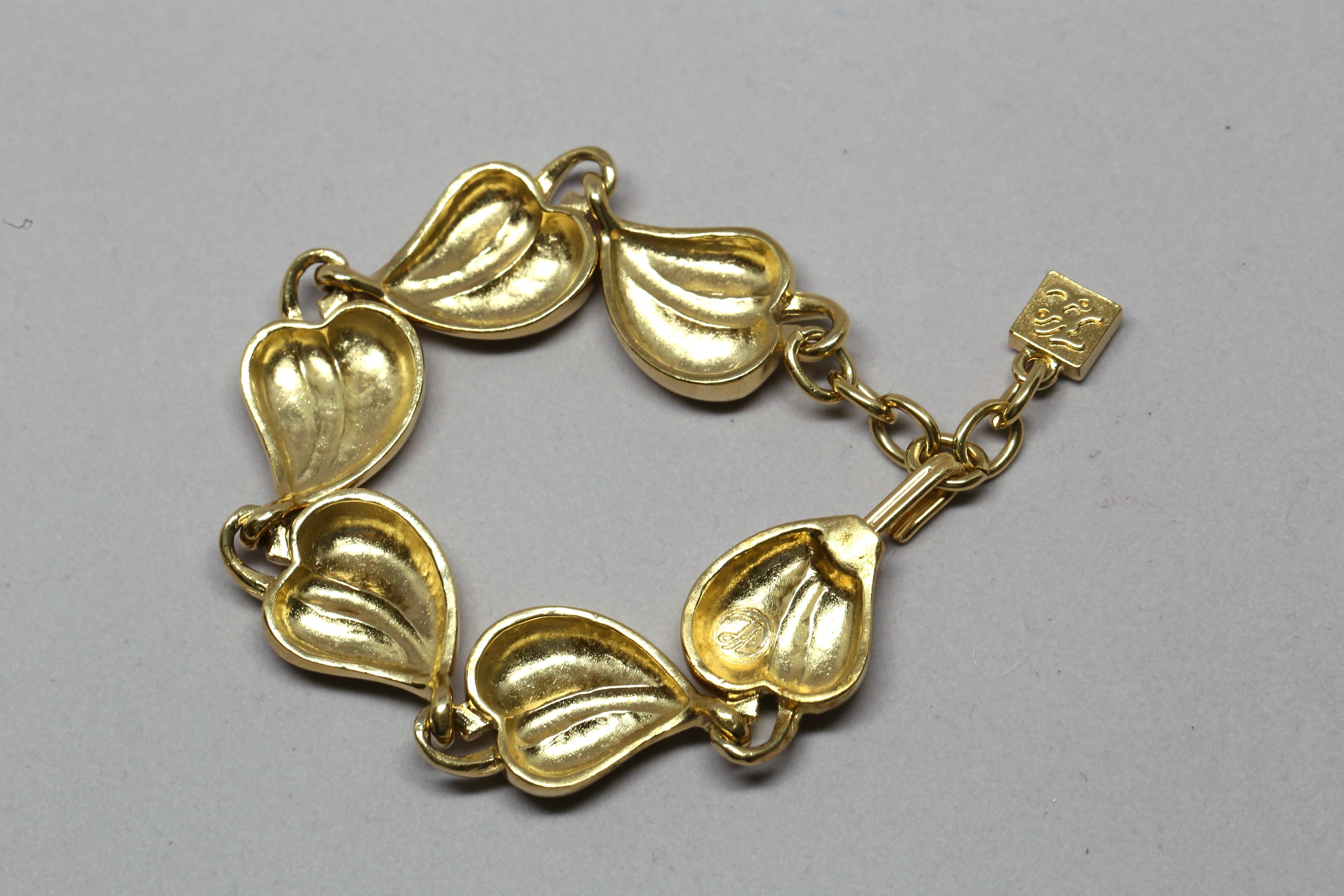 Women's 1990's KARL LAGERFELD gilt metal leaf link bracelet For Sale