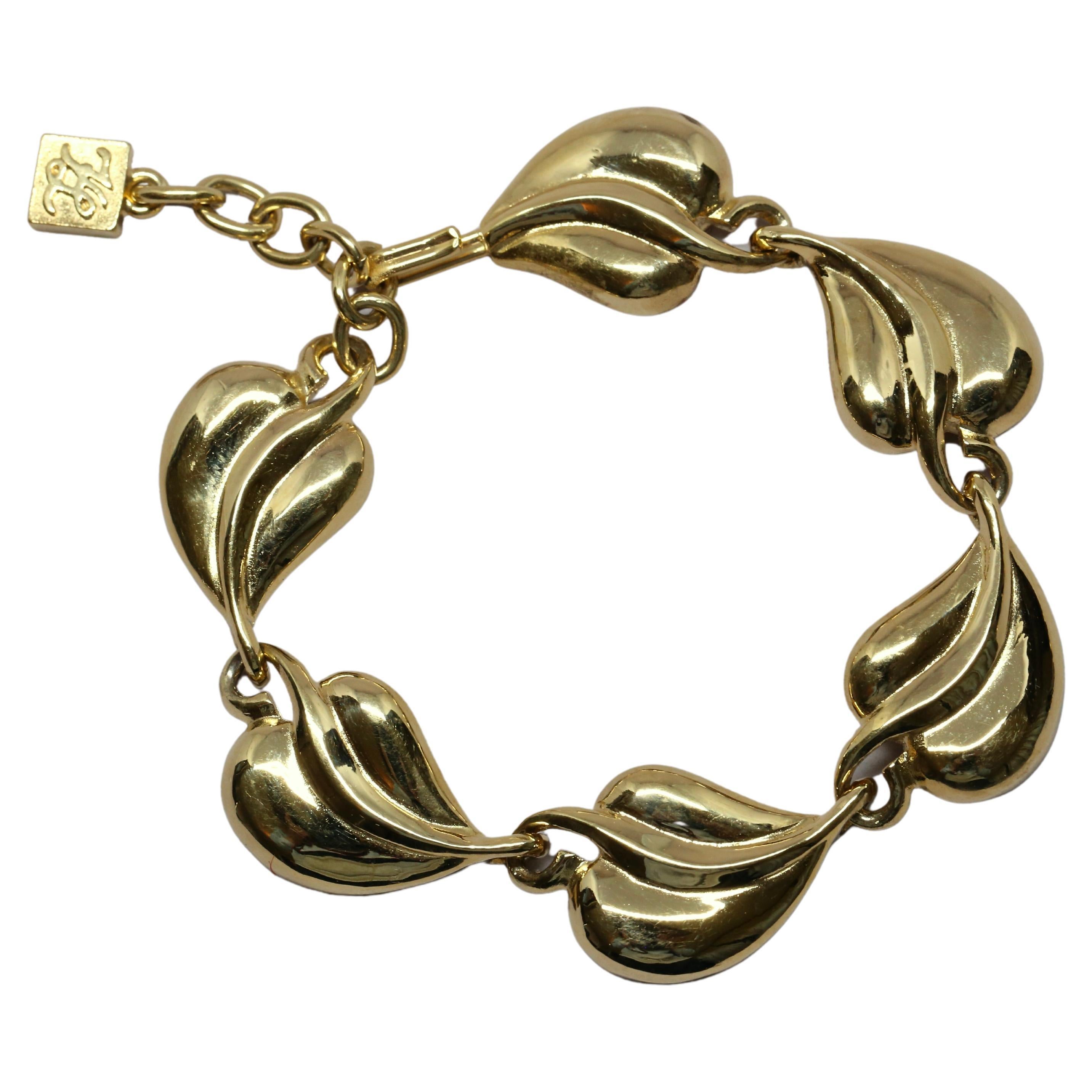 1990's KARL LAGERFELD gilt metal leaf link bracelet For Sale