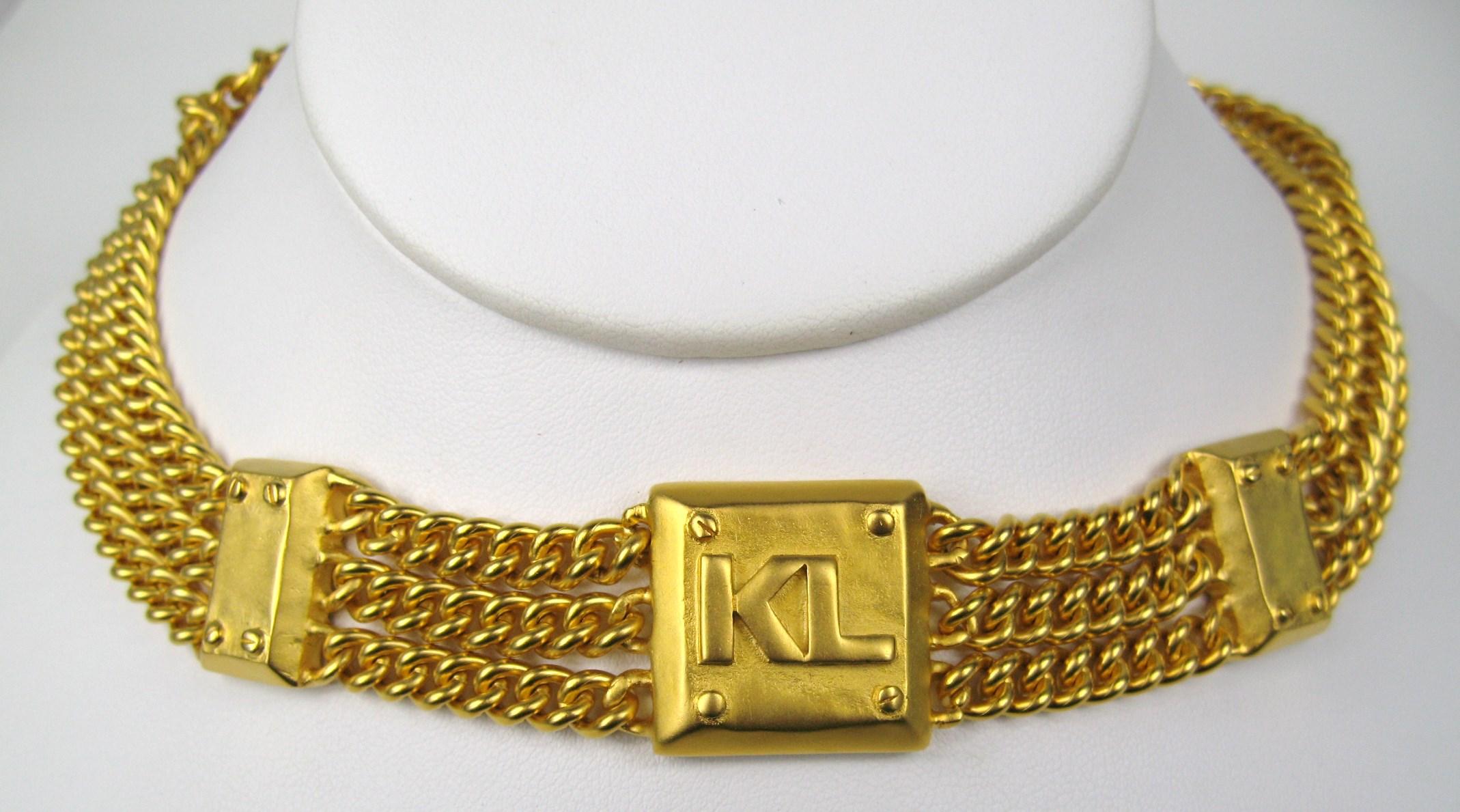 1990's Karl Lagerfeld Gold Gilt Choker Chain Necklace, New never worn 1990s  In New Condition For Sale In Wallkill, NY