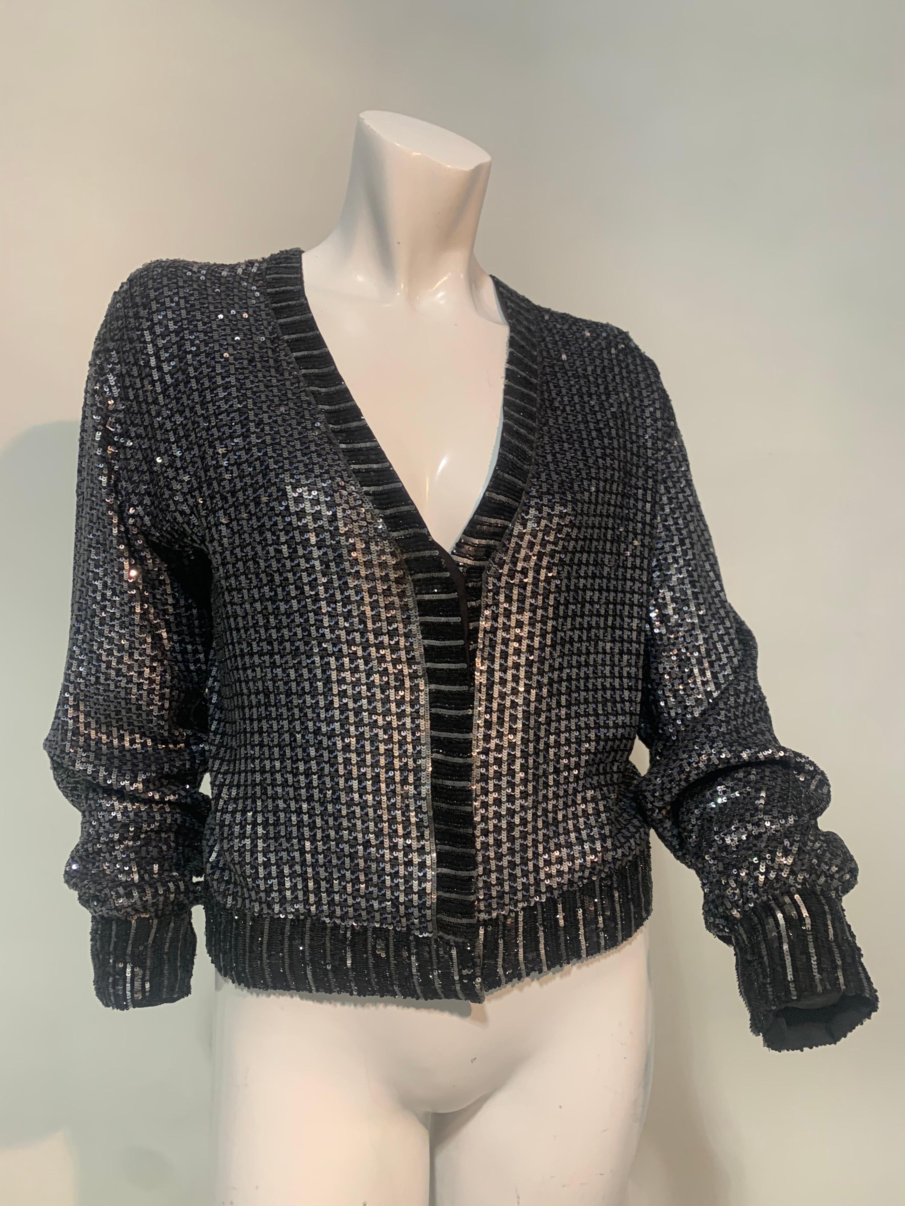 1990s Karl Lagerfeld Gunmetal Sequin Mesh and Silk Cardigan-Style Jacket 2