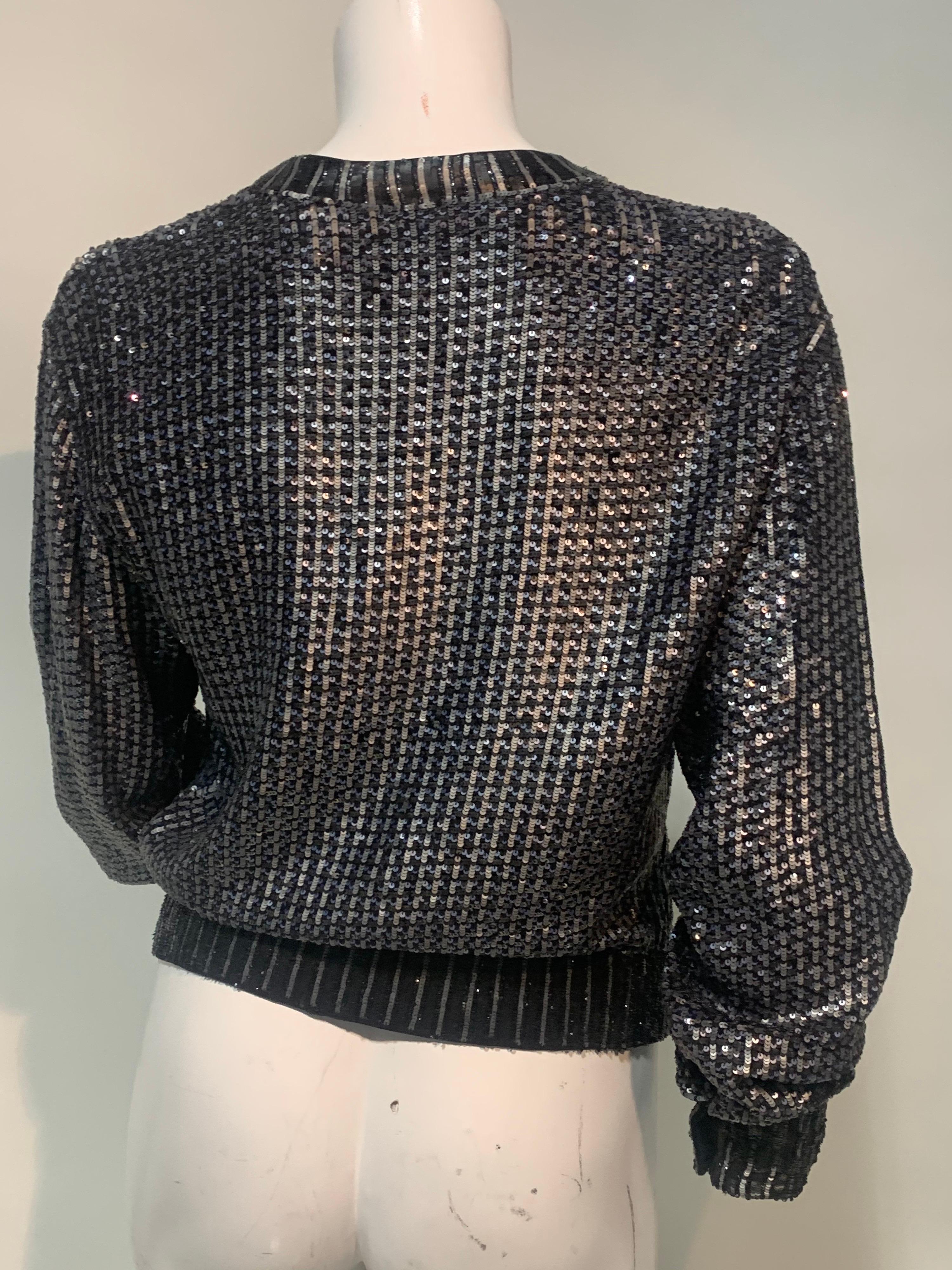 1990s Karl Lagerfeld Gunmetal Sequin Mesh and Silk Cardigan-Style Jacket  In Excellent Condition In Gresham, OR