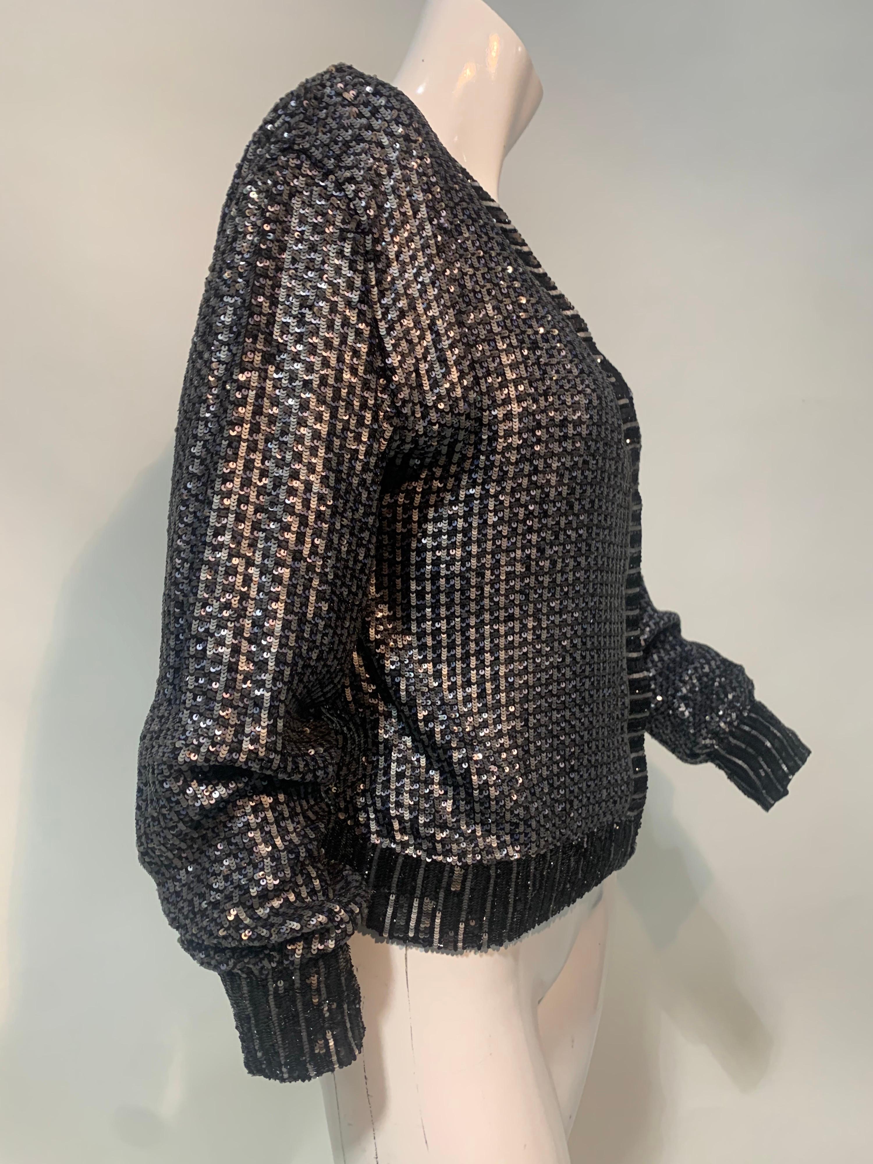 Women's 1990s Karl Lagerfeld Gunmetal Sequin Mesh and Silk Cardigan-Style Jacket 