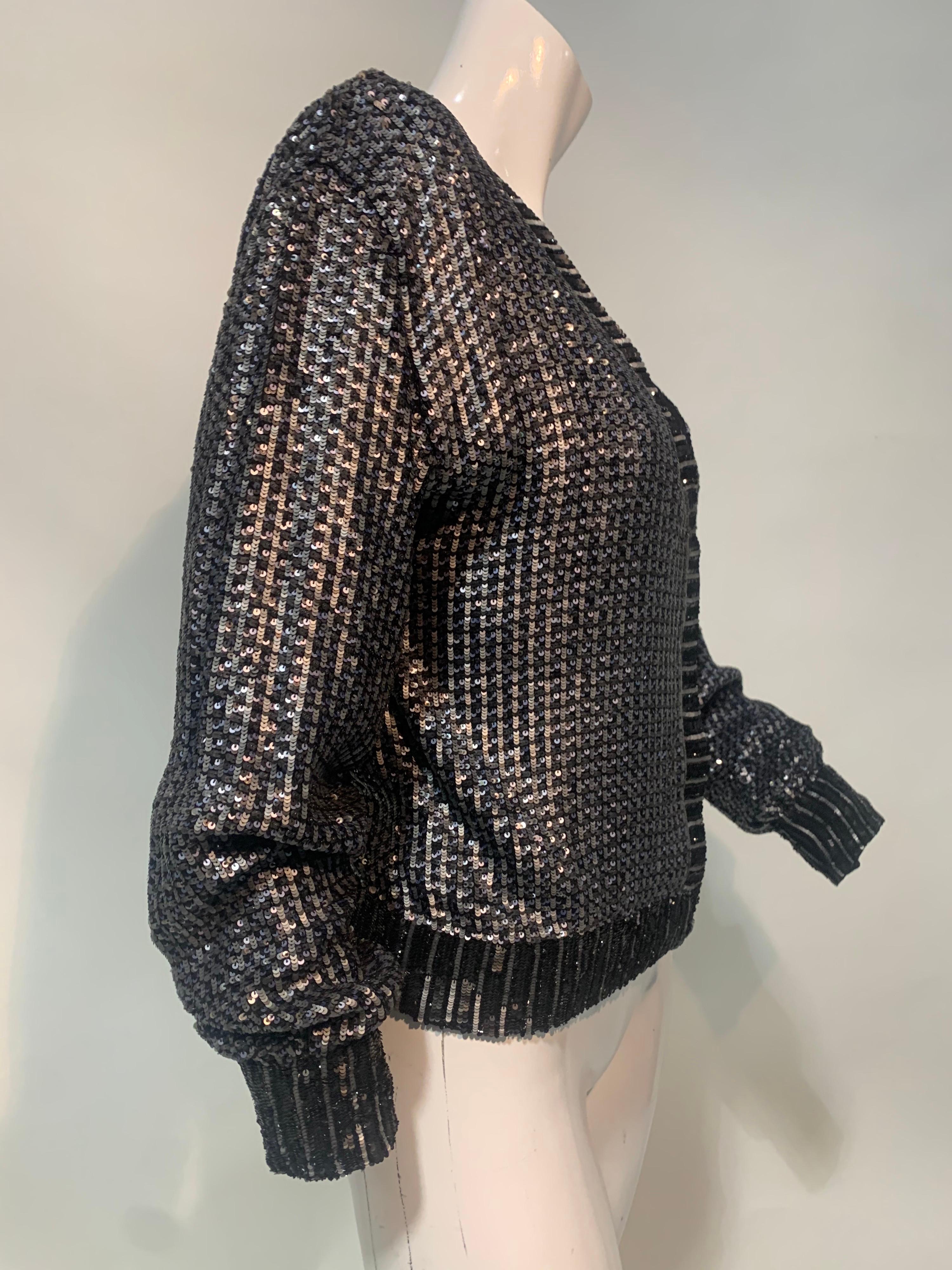 Women's 1990s Karl Lagerfeld Gunmetal Sequin Mesh and Silk Cardigan-Style Jacket