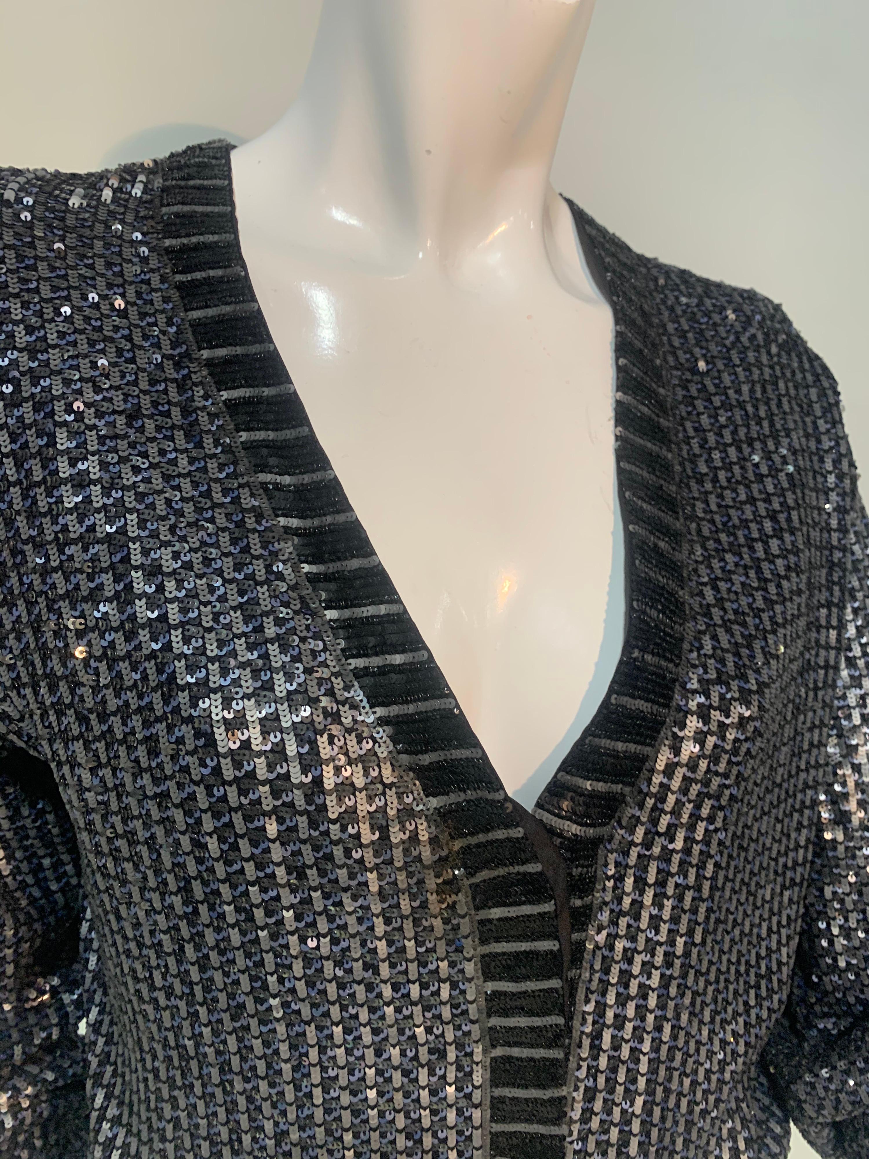 1990s Karl Lagerfeld Gunmetal Sequin Mesh and Silk Cardigan-Style Jacket 1