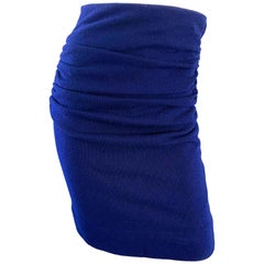 Karl Lagerfeld - Jupe crayon vintage à taille haute en laine bleu marine froncée, années 1990