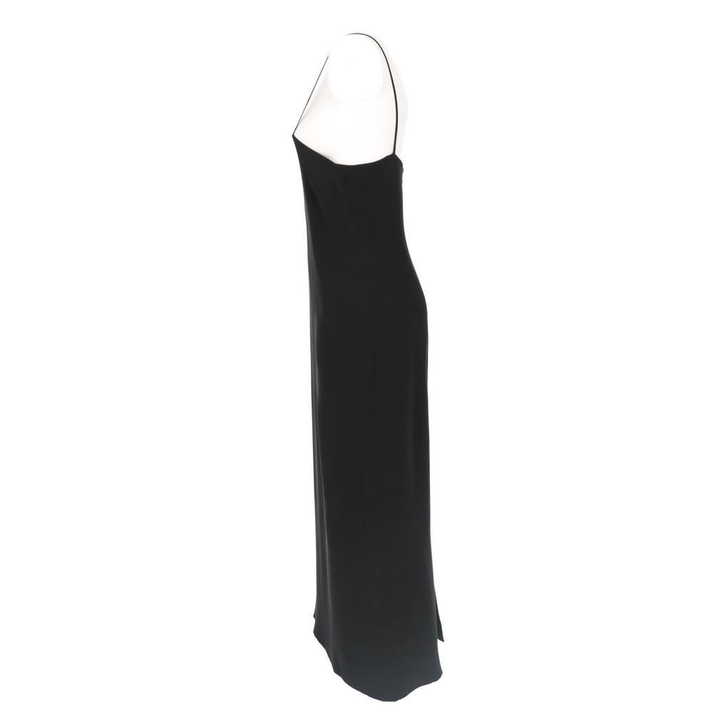 Karl Lagerfeld black silk long dress. Asymmetrical neckline and thin straps. Back zip closure and slit.

Years: 90s

Made in France

Size: 40 FR 

Flat measurements 
Height: 132 cm
Bust: 39 cm