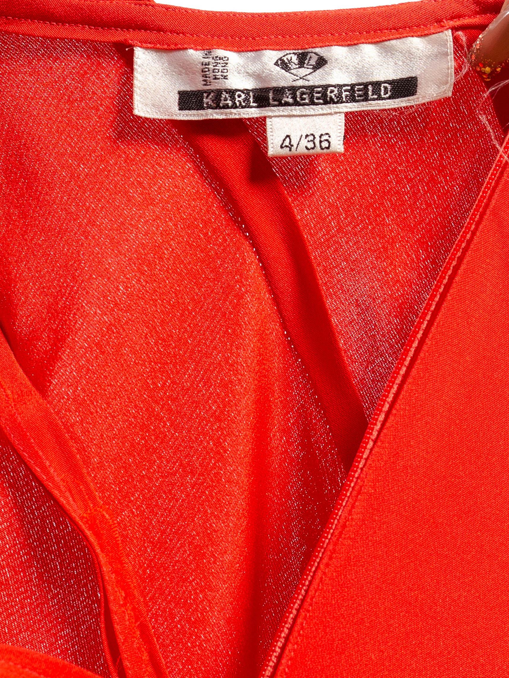 1990S KARL LAGERFELD - Vestito con tasche a vista in cotone rosso in vendita 5