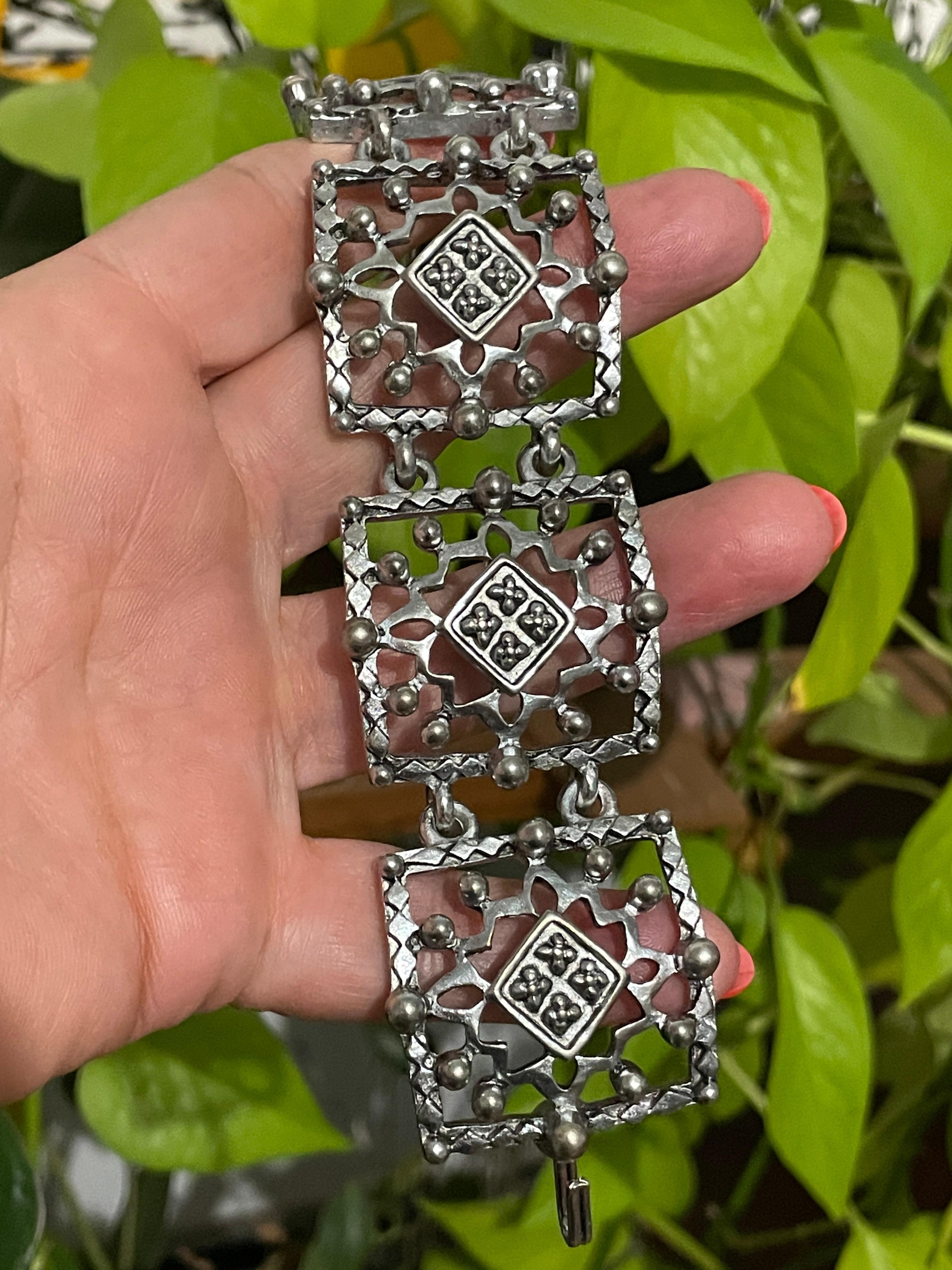 Karl Lagerfeld Silver Studded Link Bracelet 1990s For Sale 5