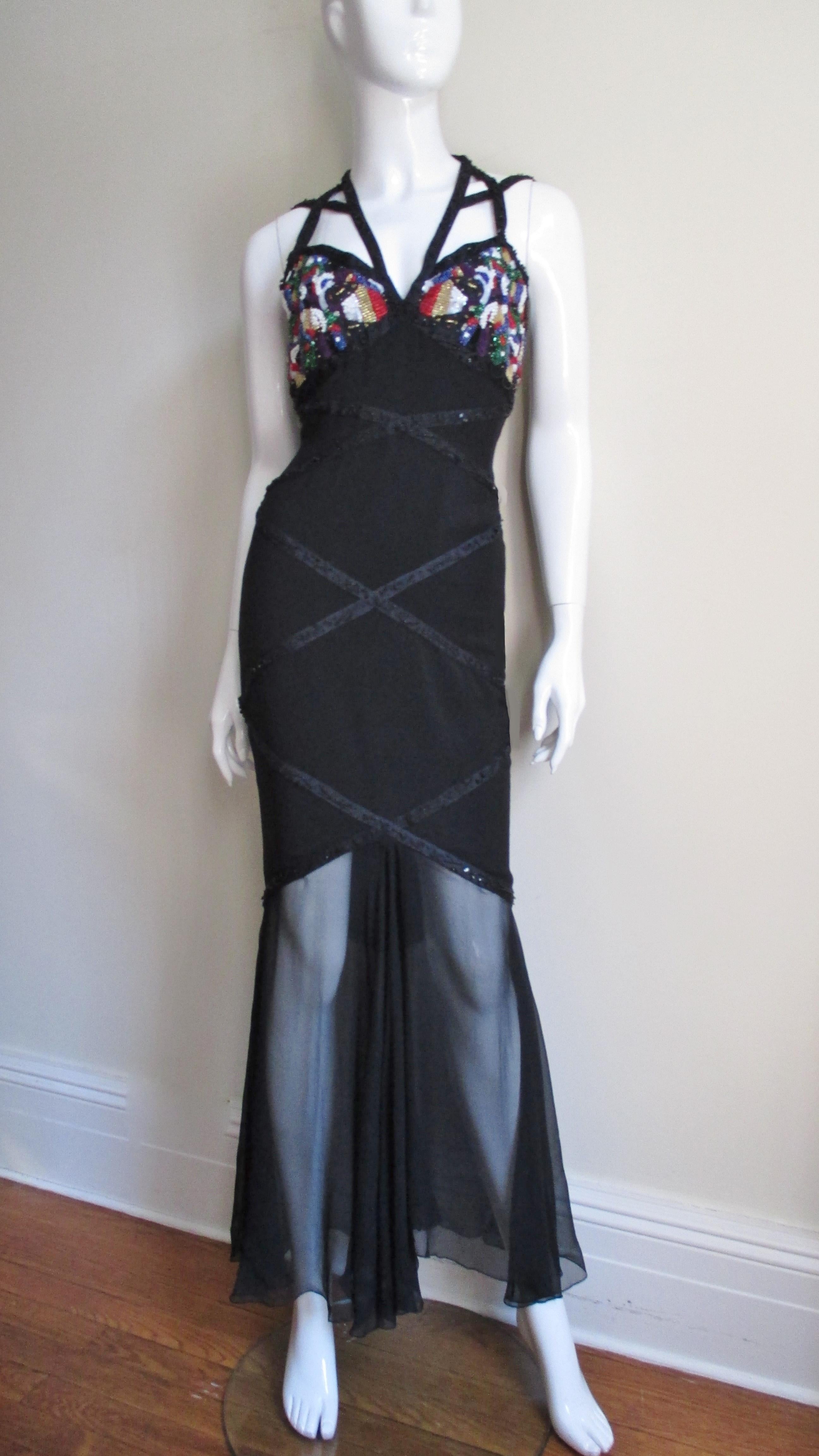  Karl Lagerfeld Silk SS 1993 Ad Campaign Halter Gown with Beading For Sale 6