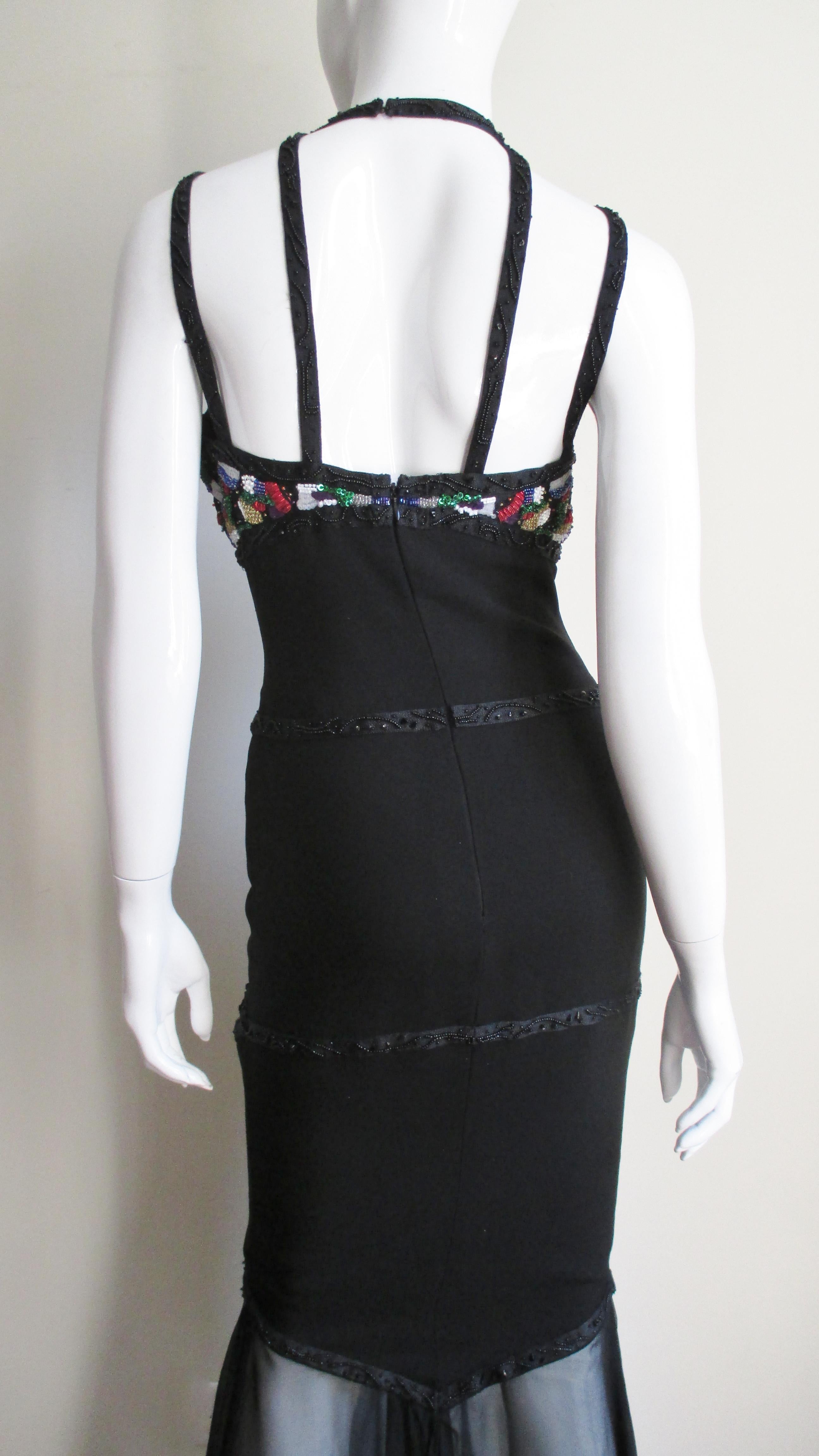  Karl Lagerfeld Silk SS 1993 Ad Campaign Halter Gown with Beading For Sale 7