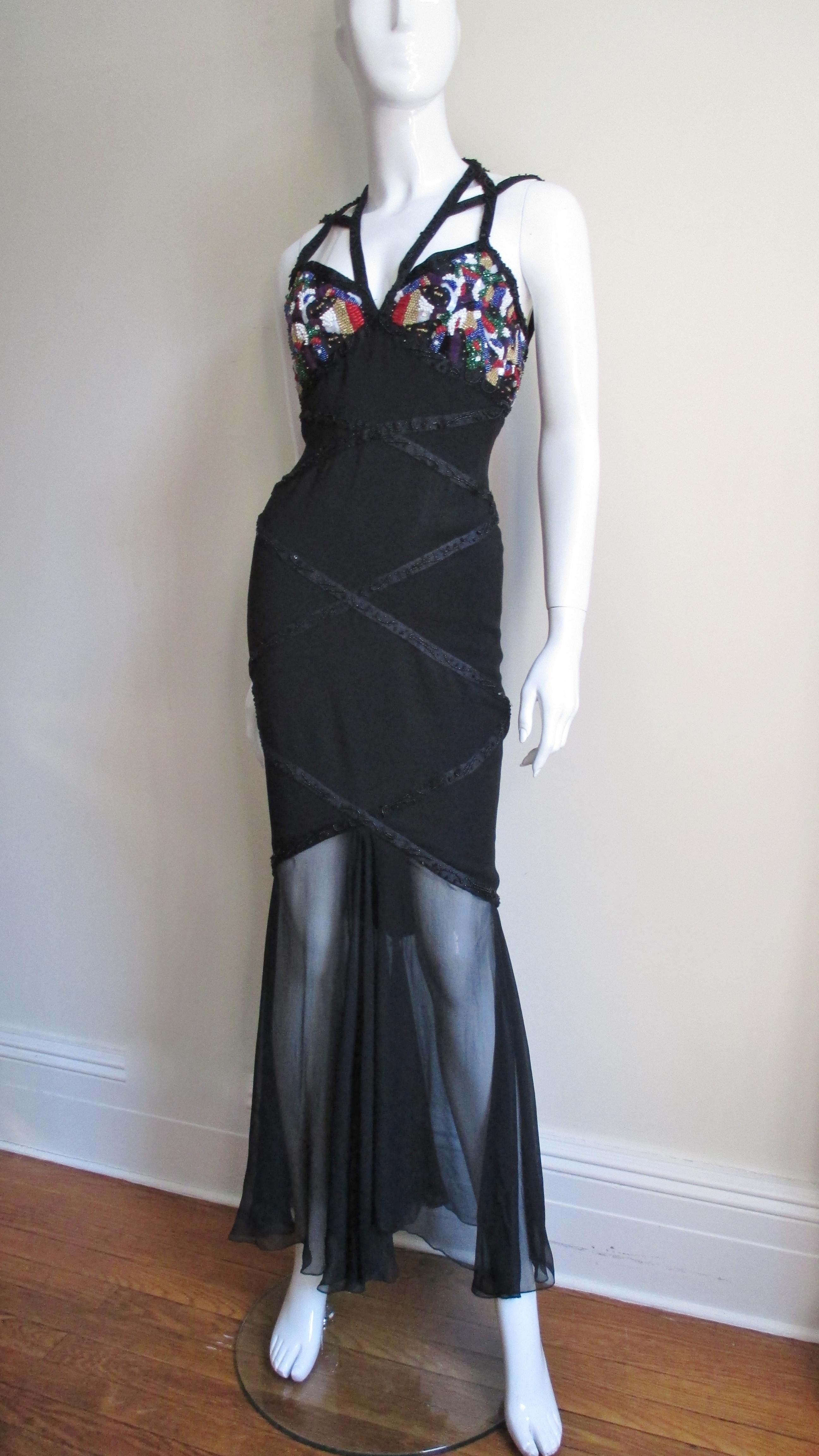  Karl Lagerfeld Silk SS 1993 Ad Campaign Halter Gown with Beading For Sale 5